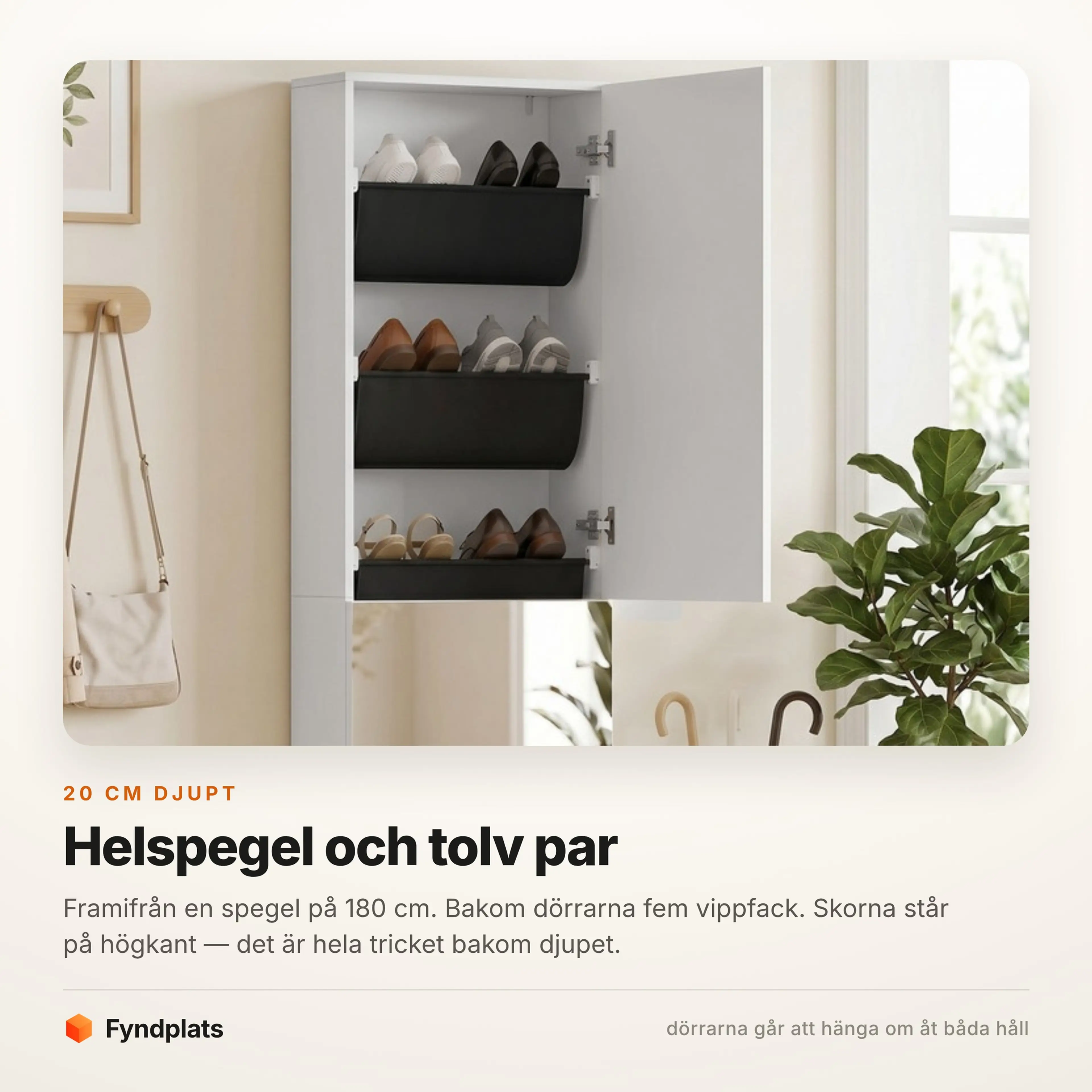 Skoskåp med spegeldörrar 50 × 180 cm – bild 3