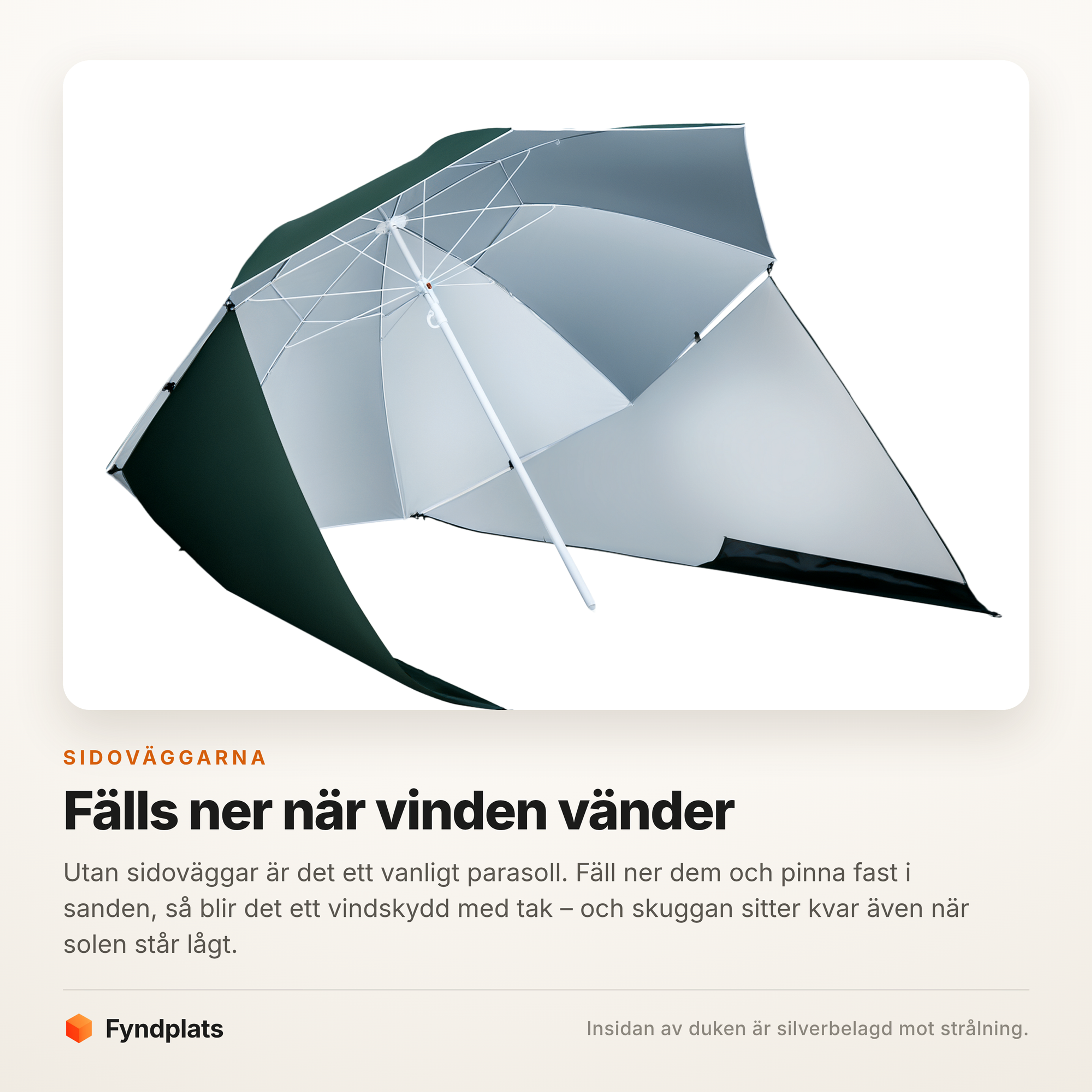 Sidoväggarna fälls ner och pinnas fast i sanden som vindskydd