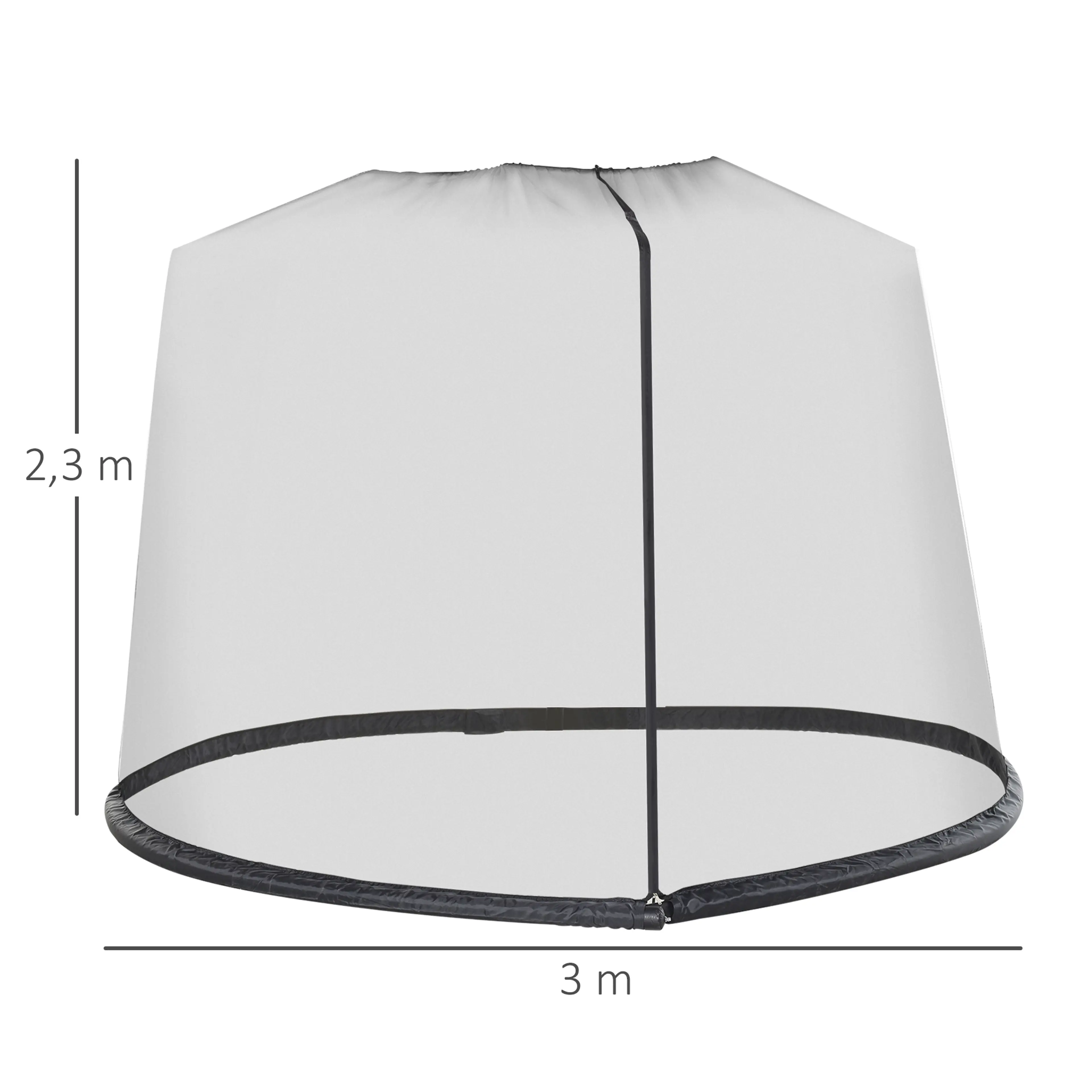 Måttritning av myggnätet: 300 cm i diameter och 230 cm högt