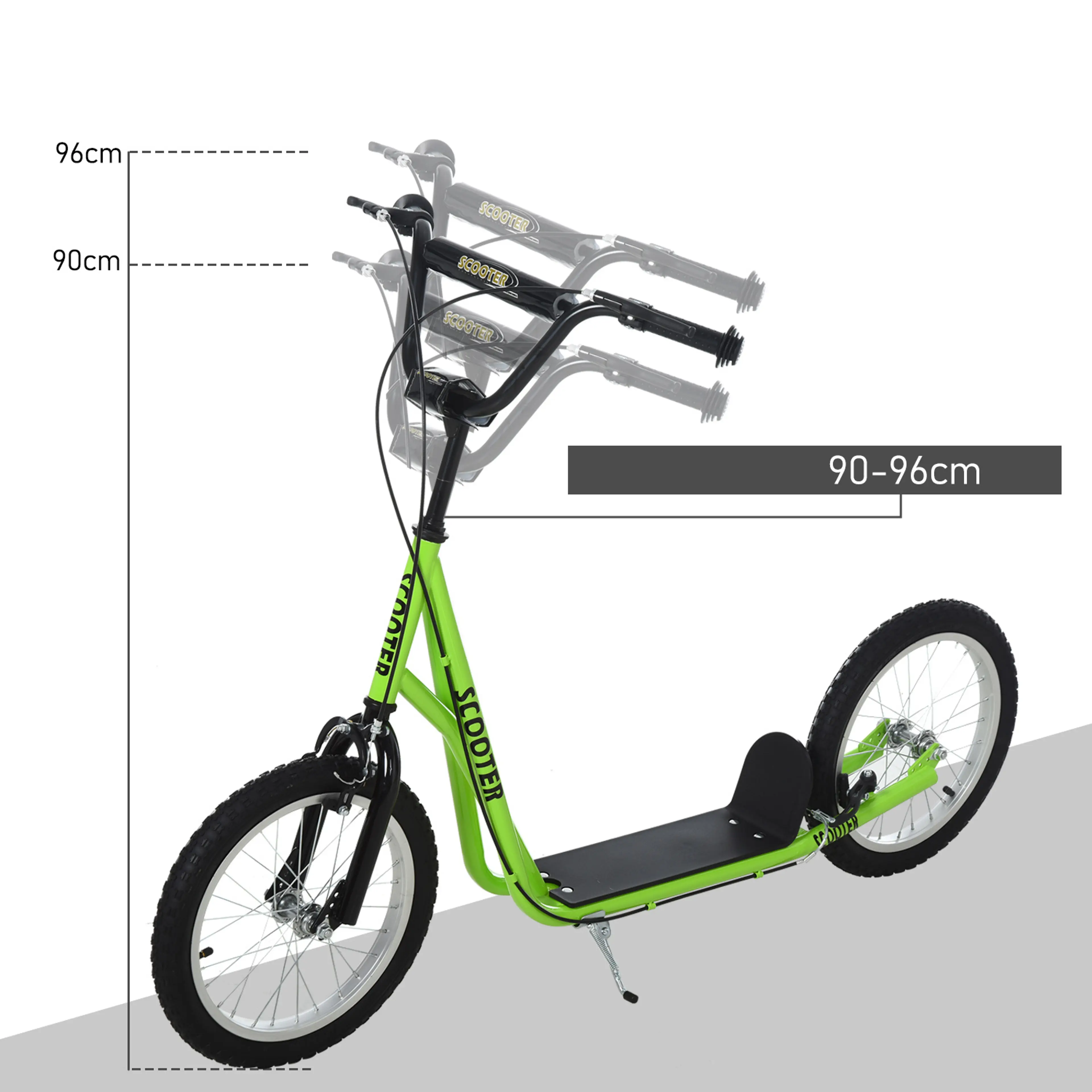 Styret på sparkcykeln kan ställas i höjd mellan 90 och 96 cm