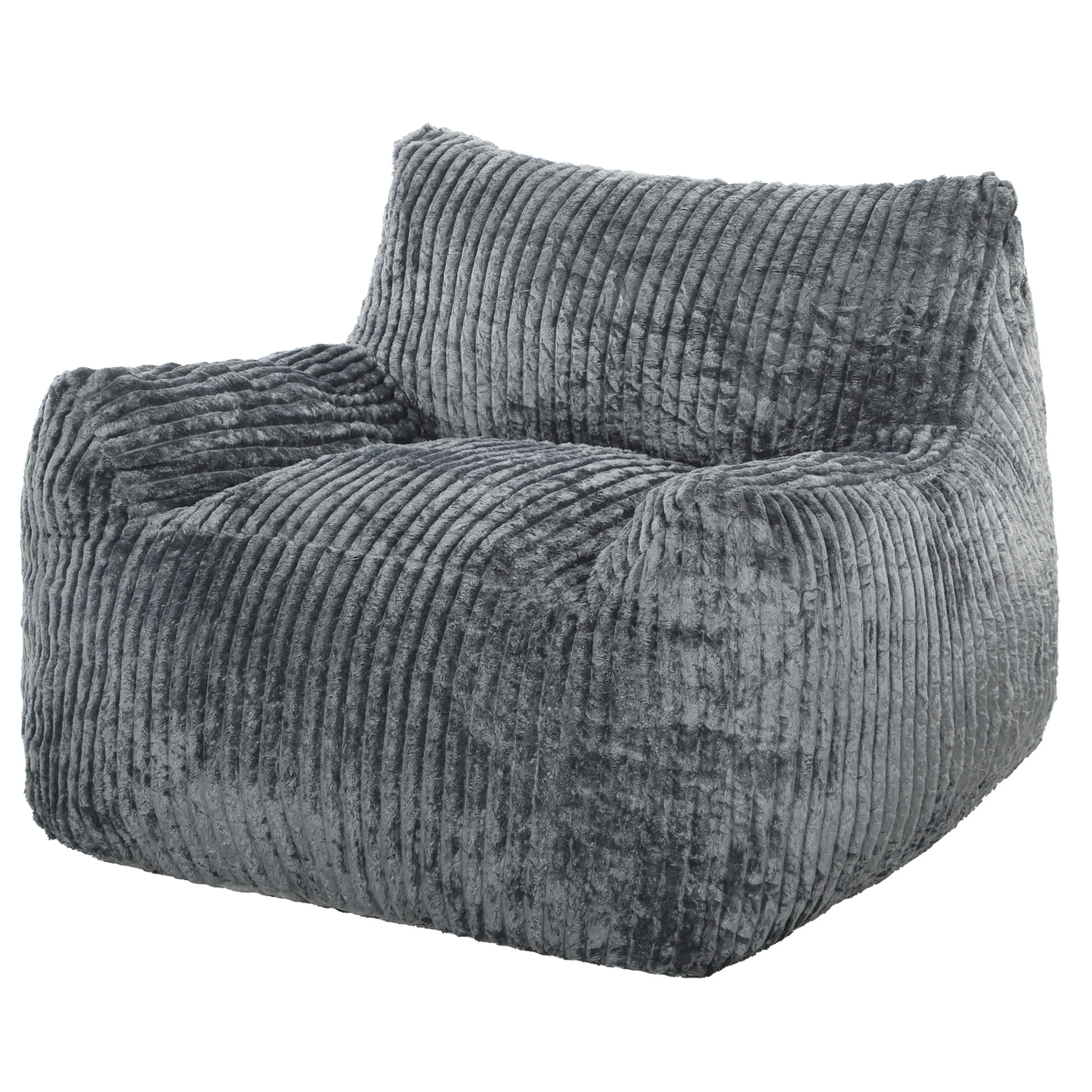 Golvfåtölj i grått ribbat tyg – 115 × 107 cm med skumstoppning, bär 120 kg