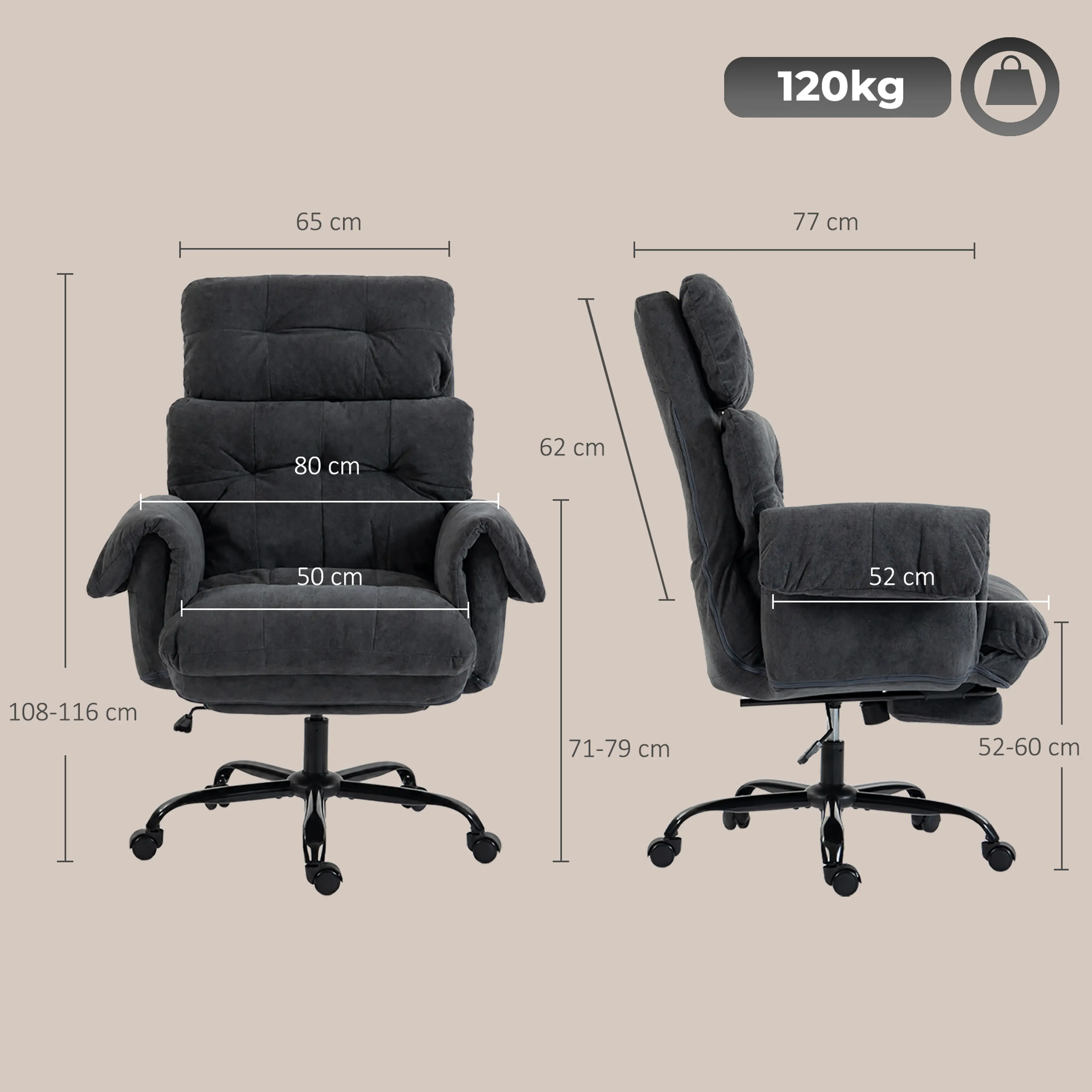Kontorsstol 80 cm bred med stoppade armstöd – bild 4