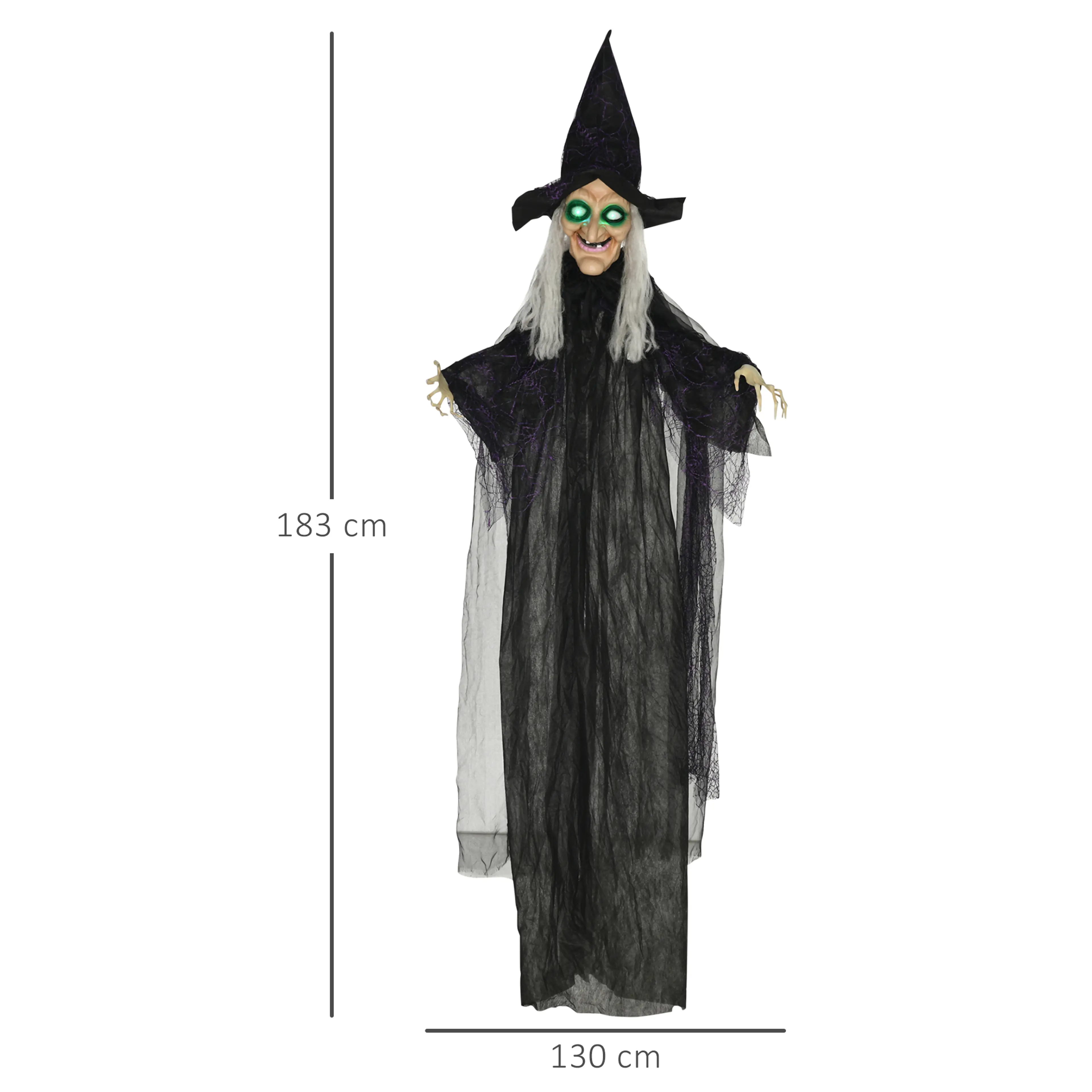 Måttbild: häxan är 183 cm hög och 130 cm bred