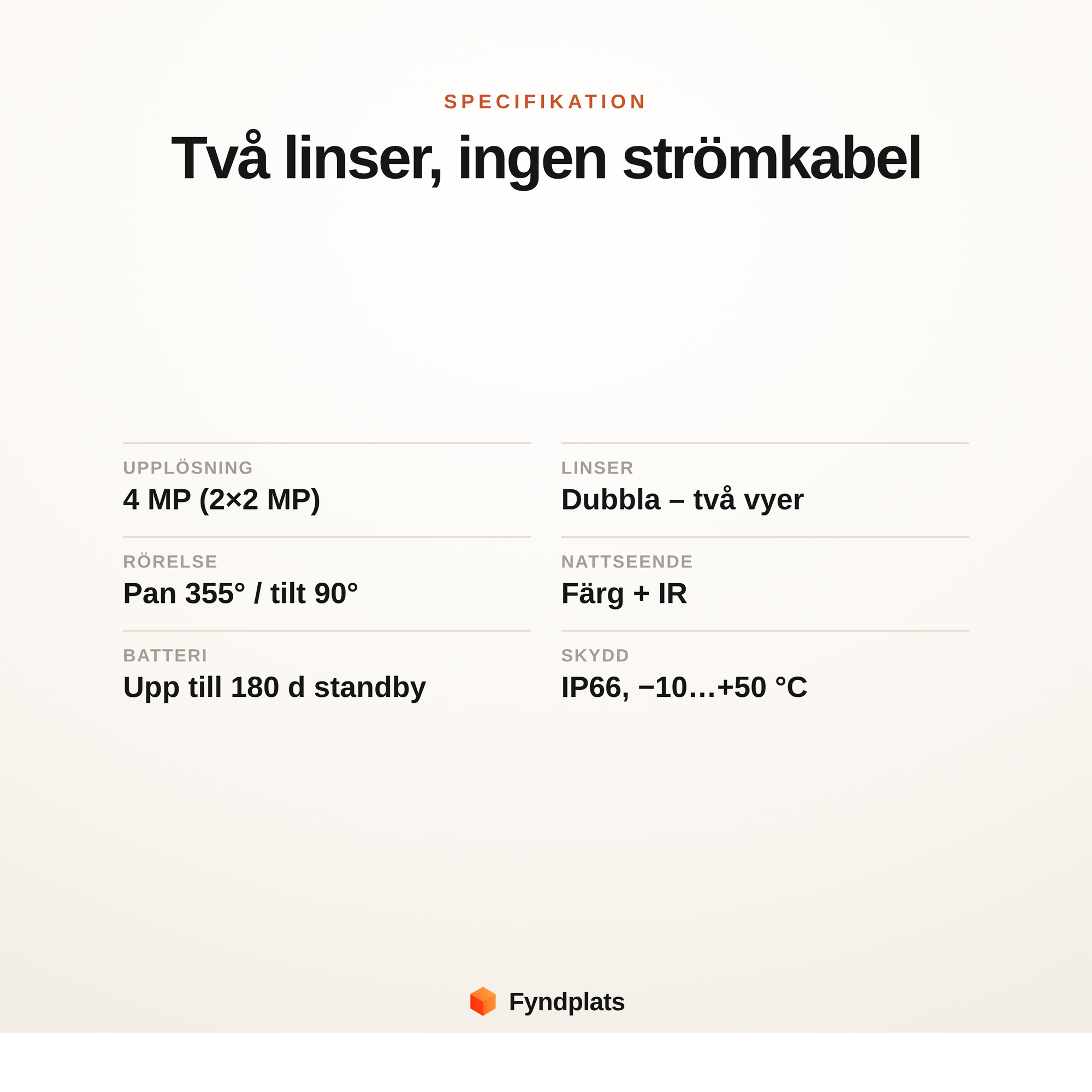 Specifikation för övervakningskameran med solpanel – 4MP dubbla linser, PTZ 355°, IP66