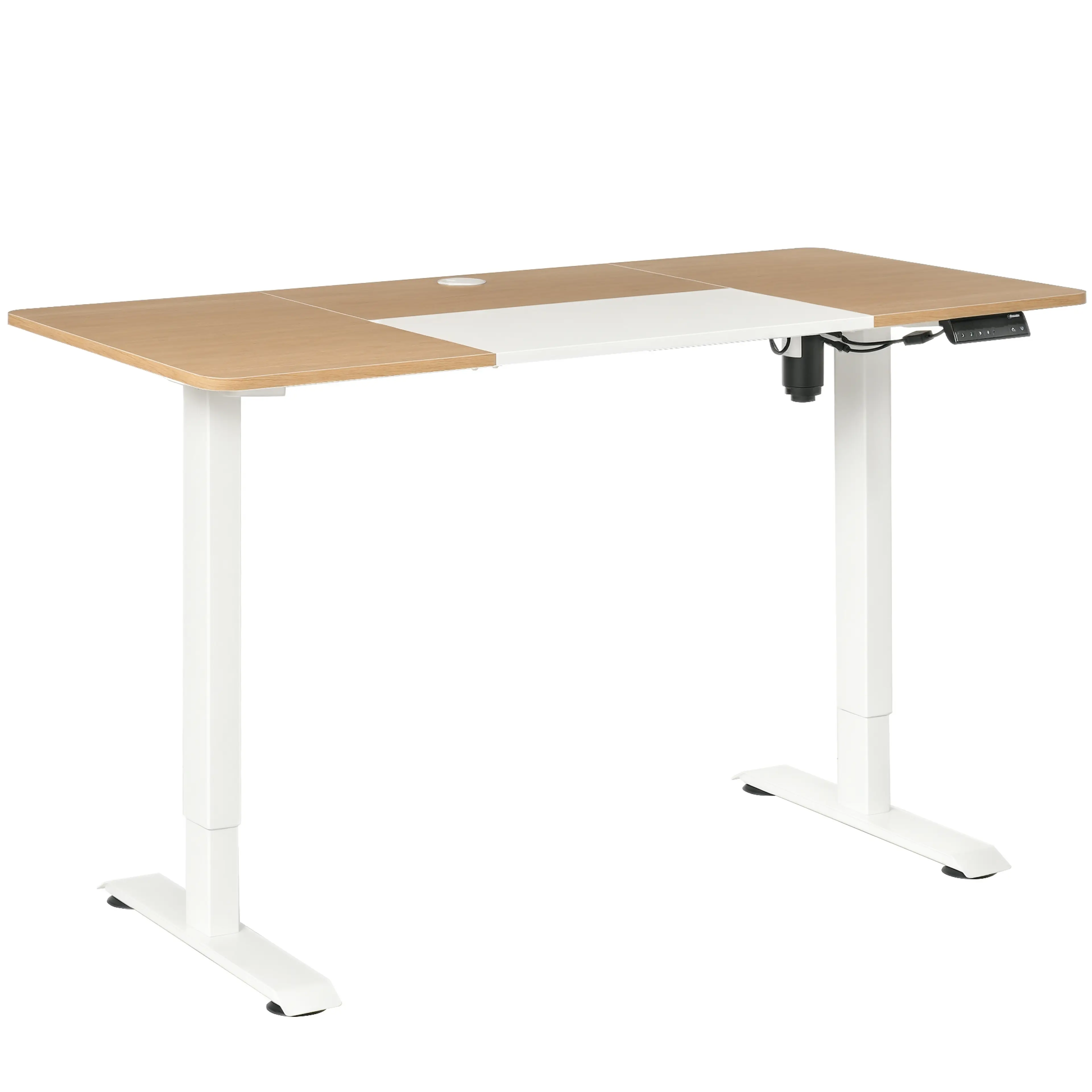Elektriskt skrivbord 140 × 70 cm med tvåfärgad skiva i ekdekor och vitt