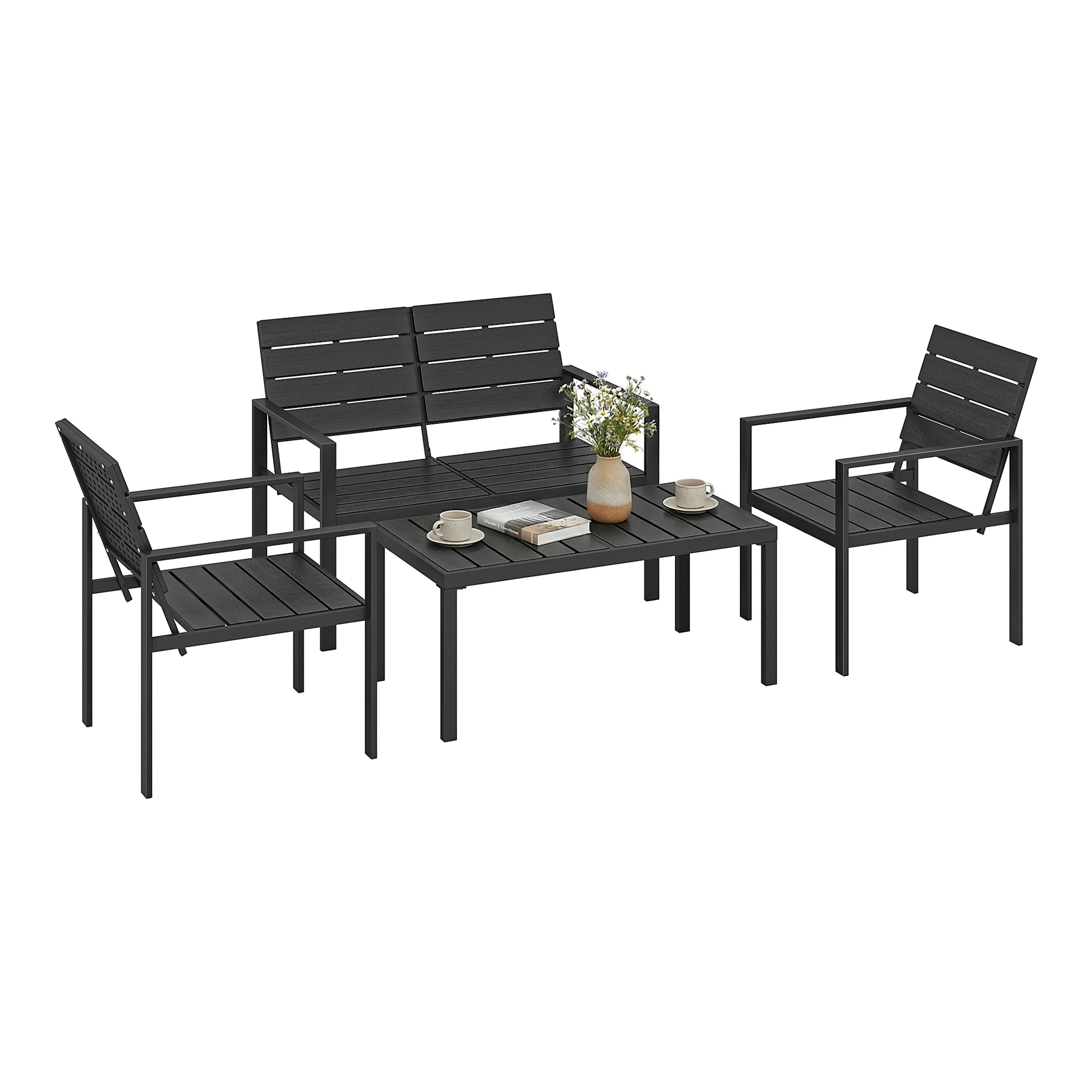 Loungeset 4 delar i HDPE – soffa, två fåtöljer och bord