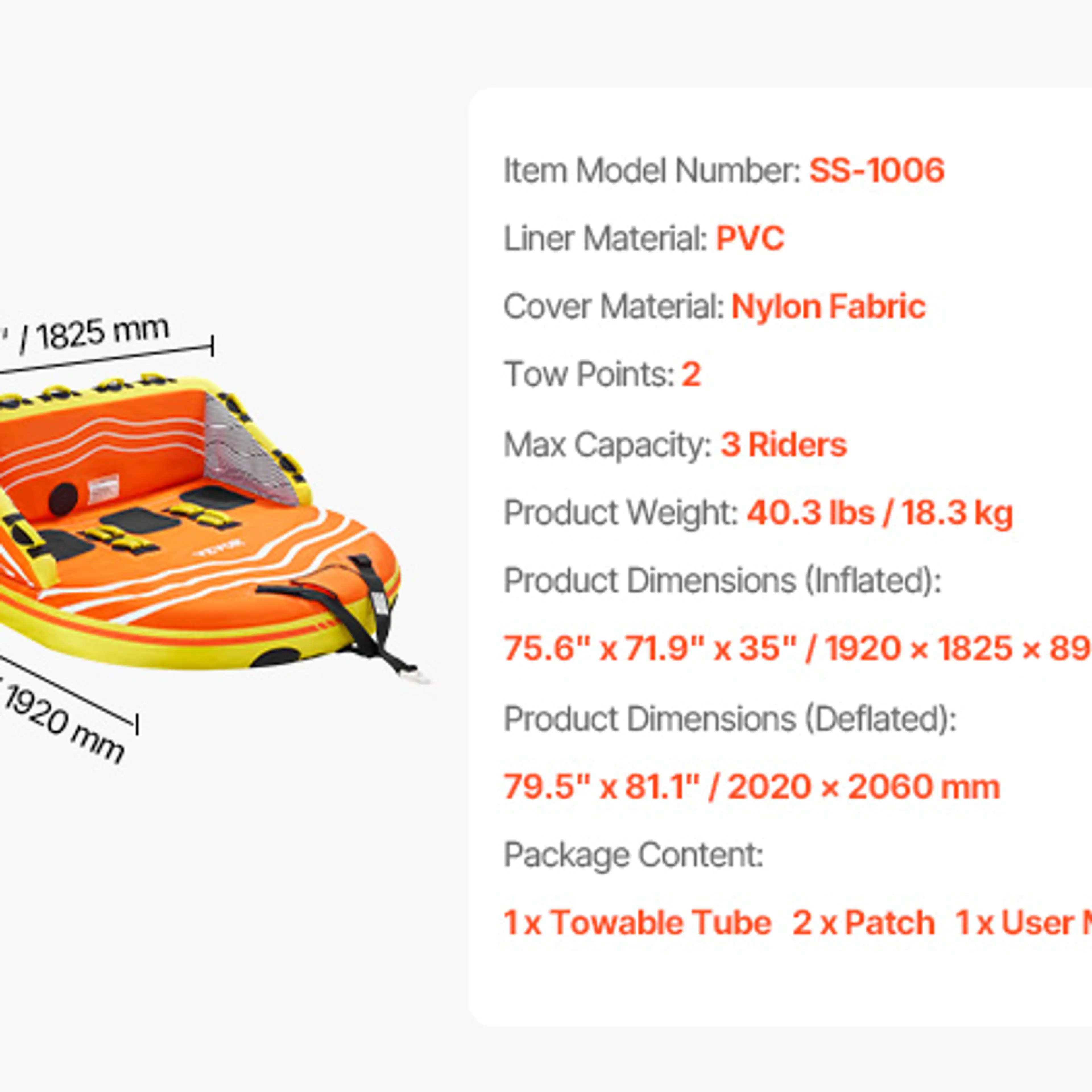 Draglek för båt – uppblåsbar towable för 3–4 åkare, 22 handtag, 308 kg
