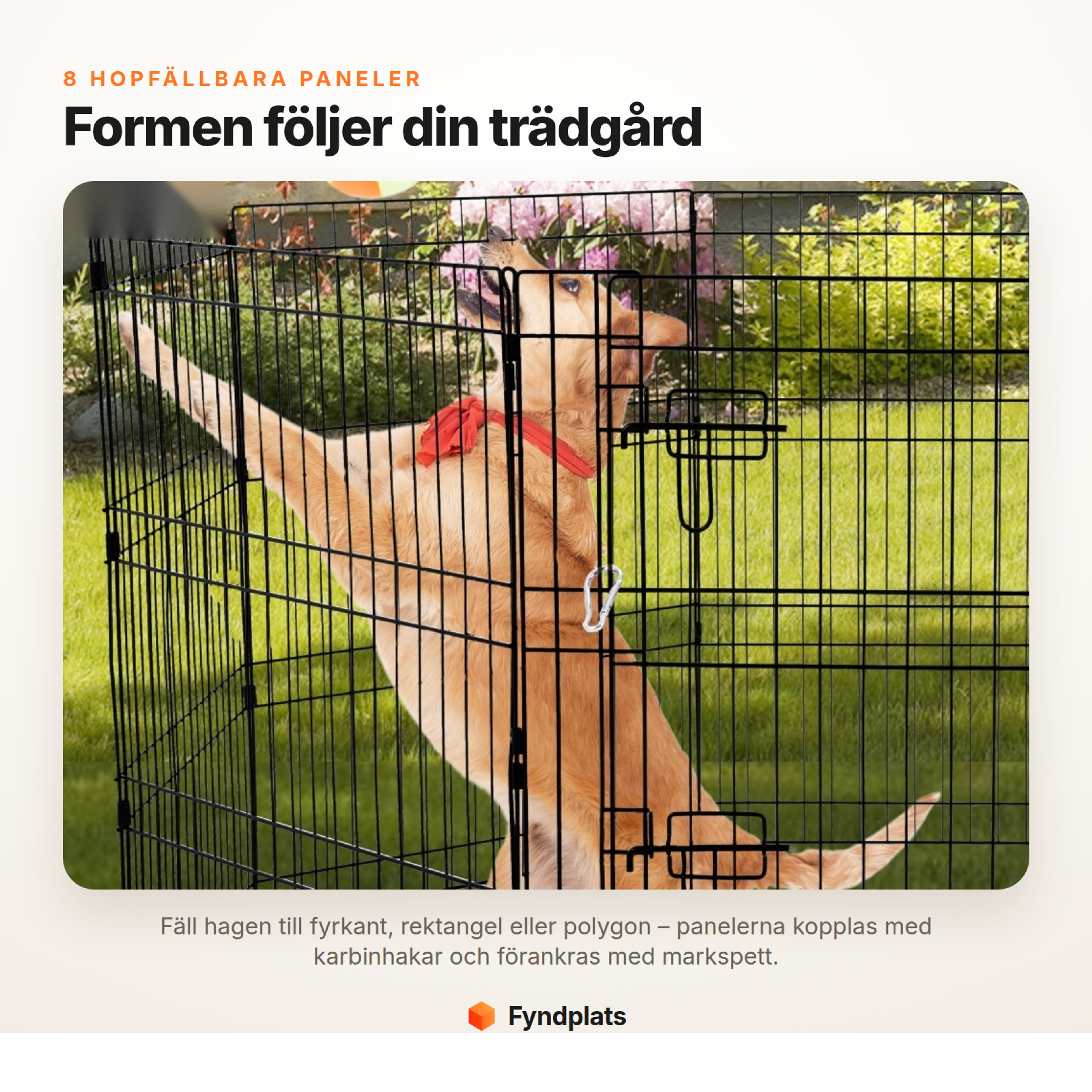 Hopfällbar hundhage i metall med tak – 8 paneler, 76 cm