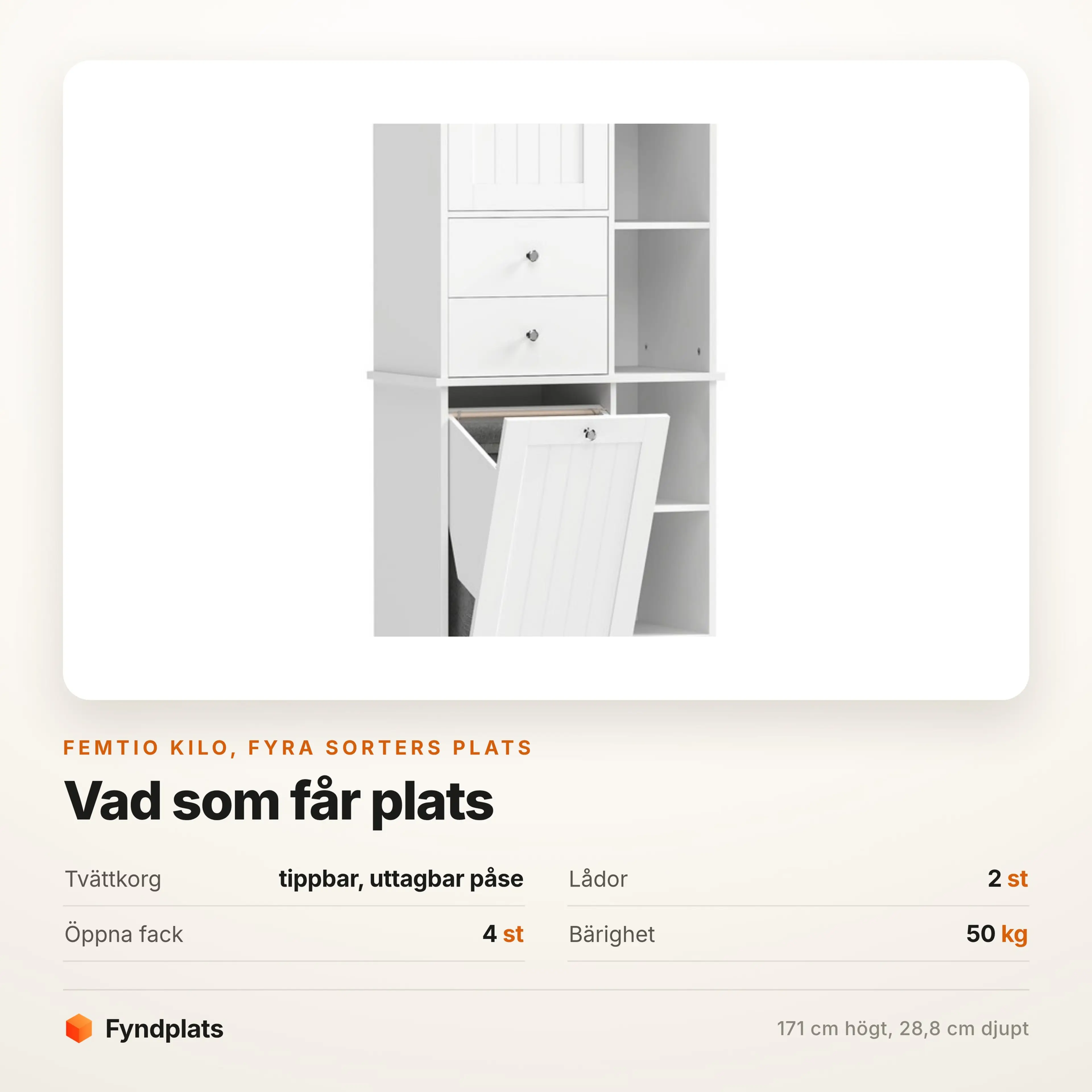 Högskåp badrum 60 × 171 cm med tippbar tvättkorg – bild 3
