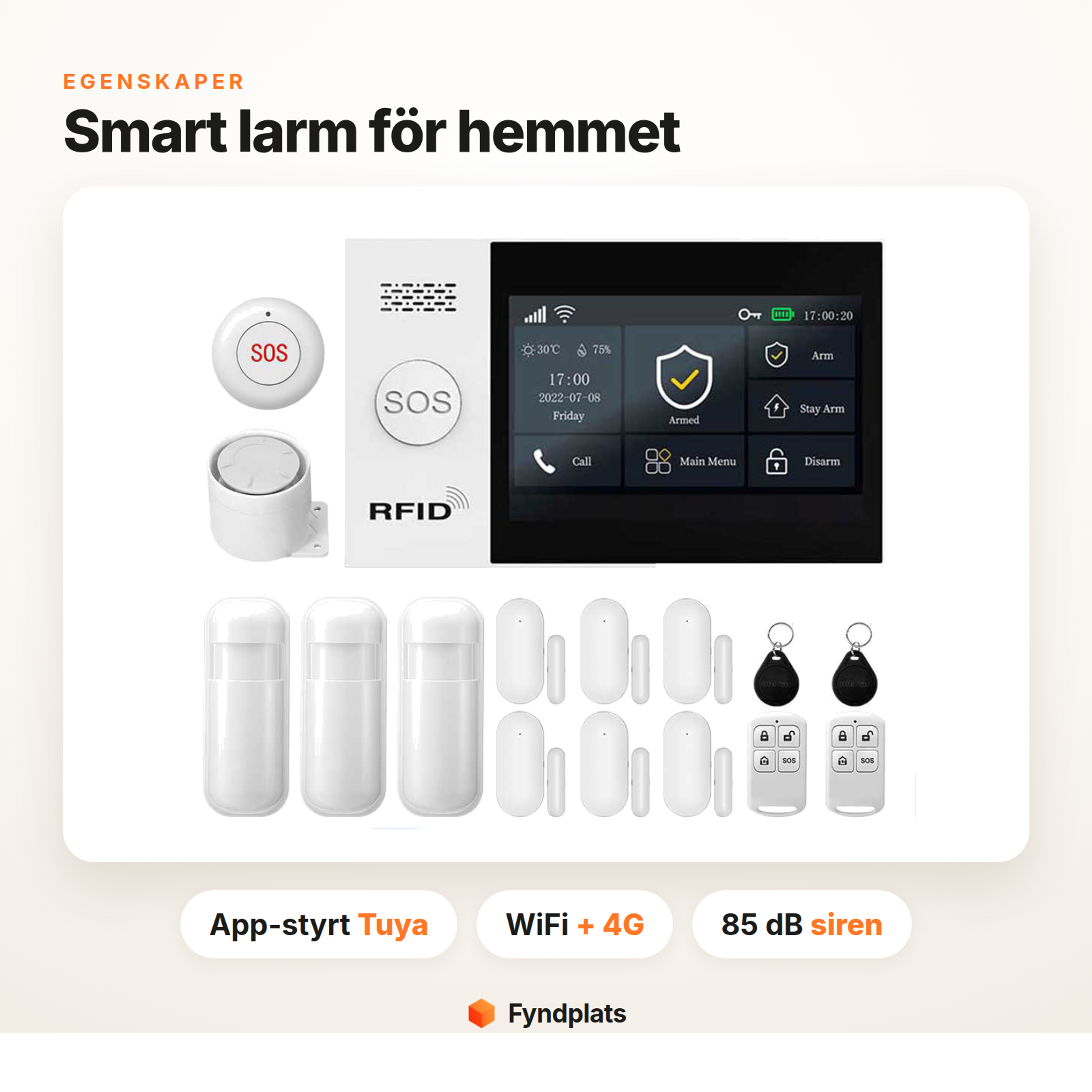 Smart hemlarm styrt via Tuya-app med WiFi, 4G och inbyggd siren