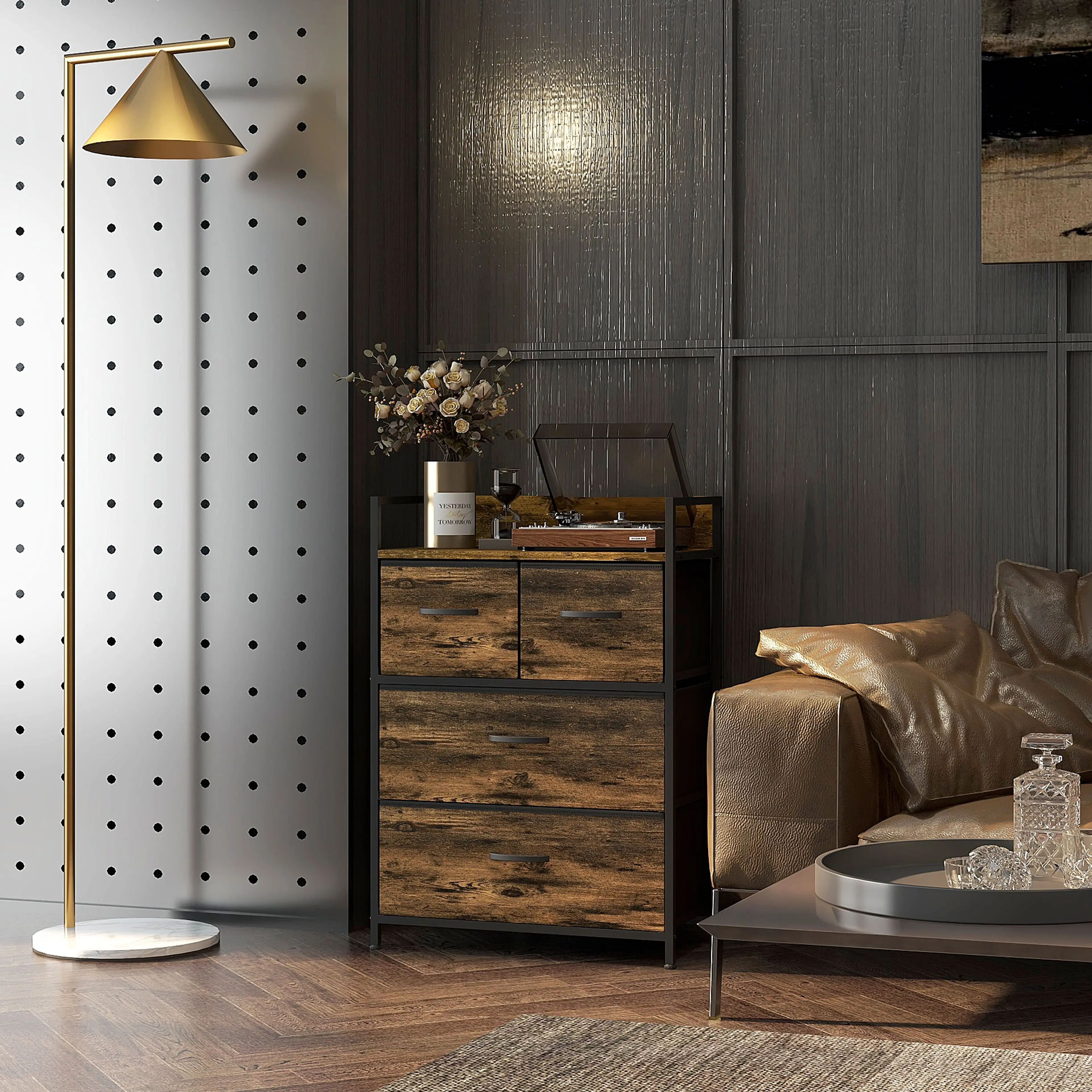 Byrå 60 cm med 4 tyglådor – rustik brun – bild 4