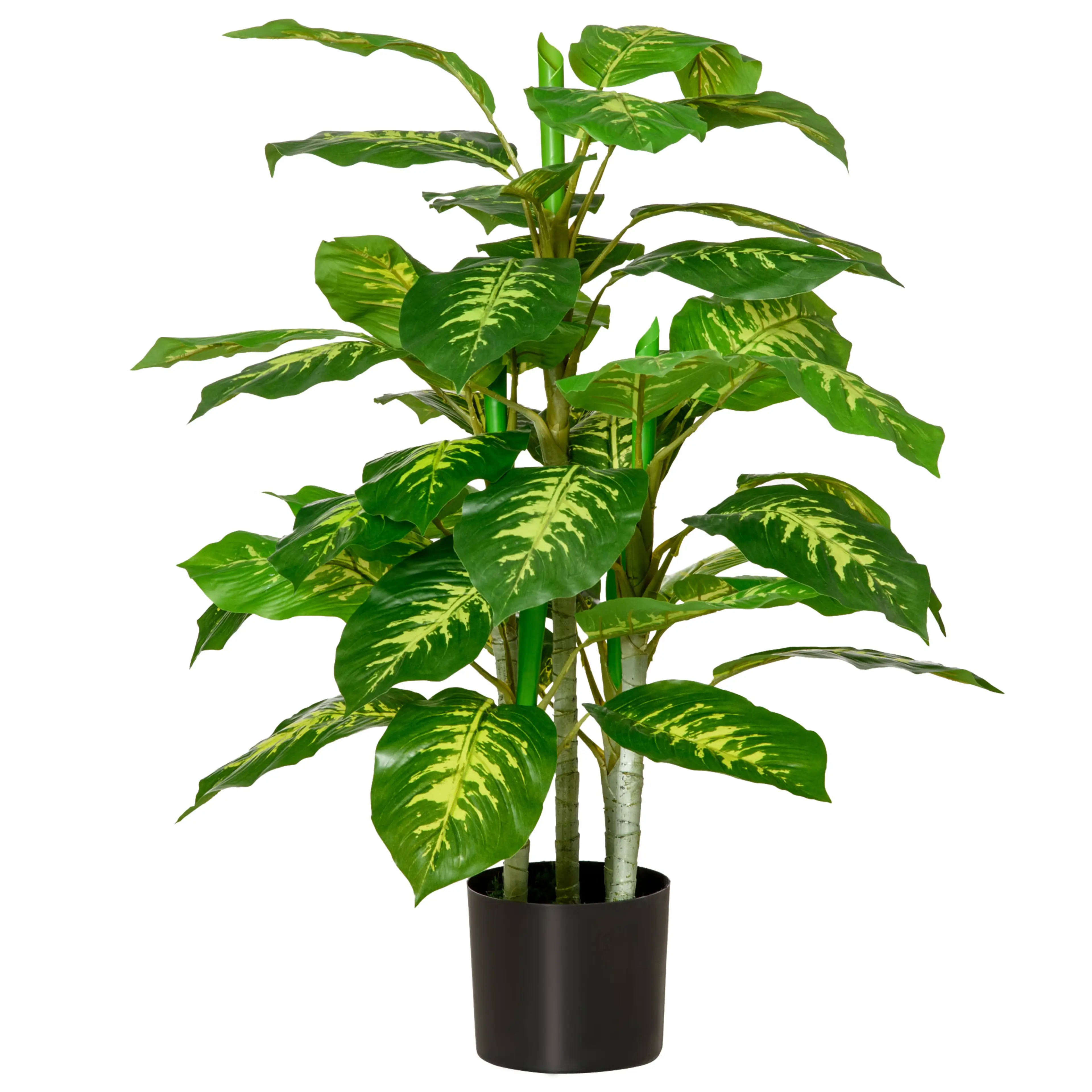 Konstgjord dieffenbachia med gulrandiga blad i svart kruka
