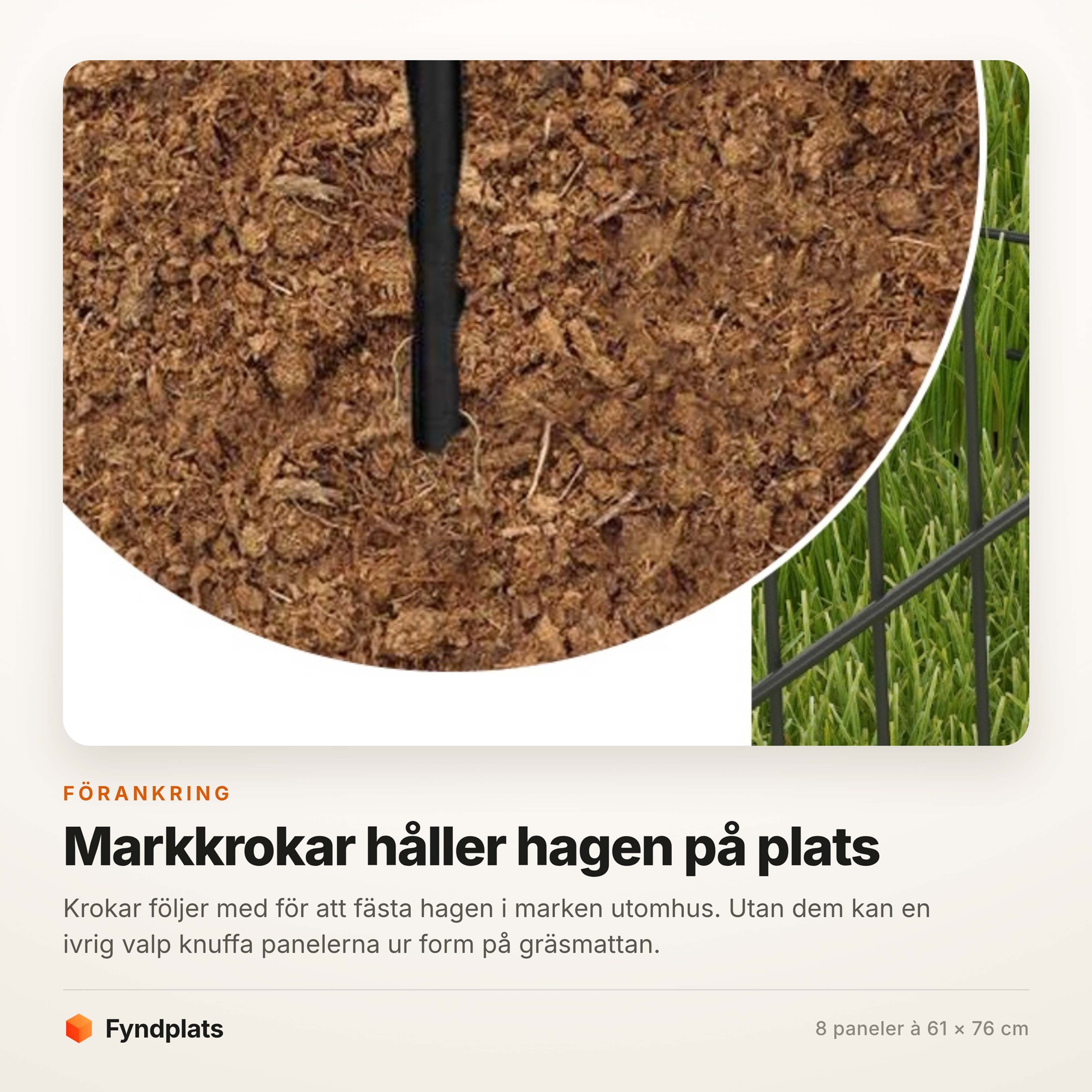 Markkroken nertryckt i jorden som förankrar hagen utomhus