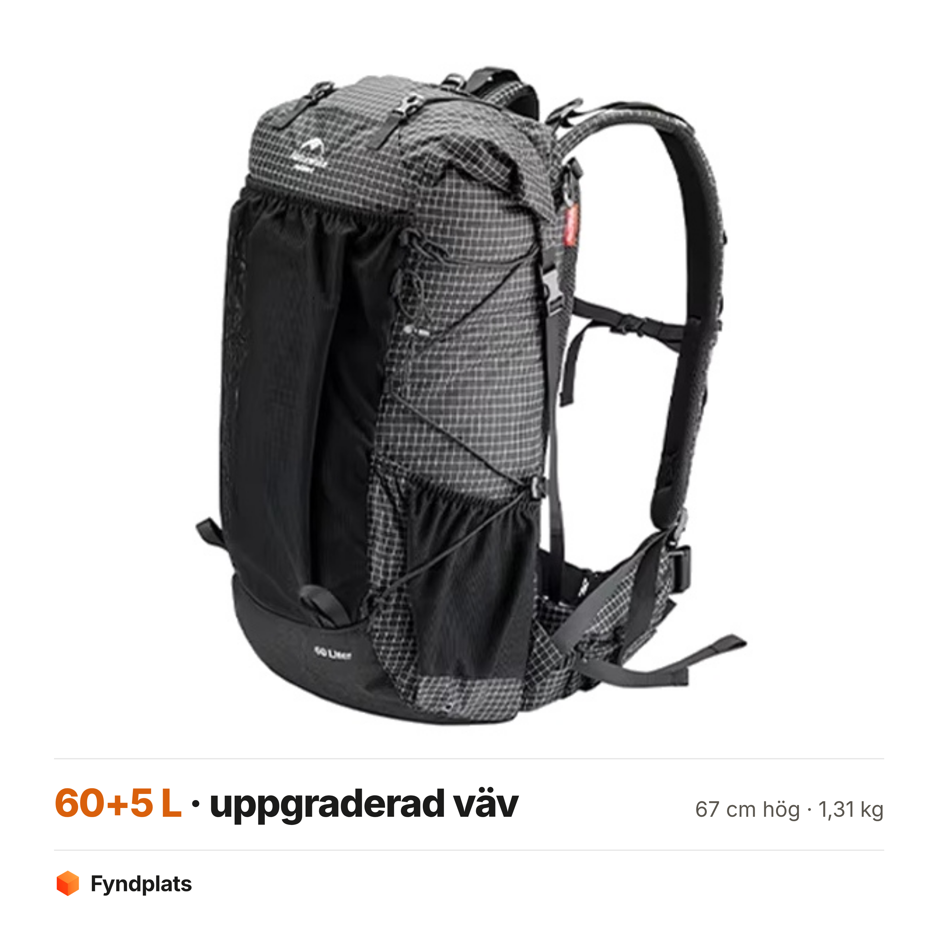 Rock 60+5 liter i uppgraderad TPU-väv – 67 cm hög och 1,31 kg