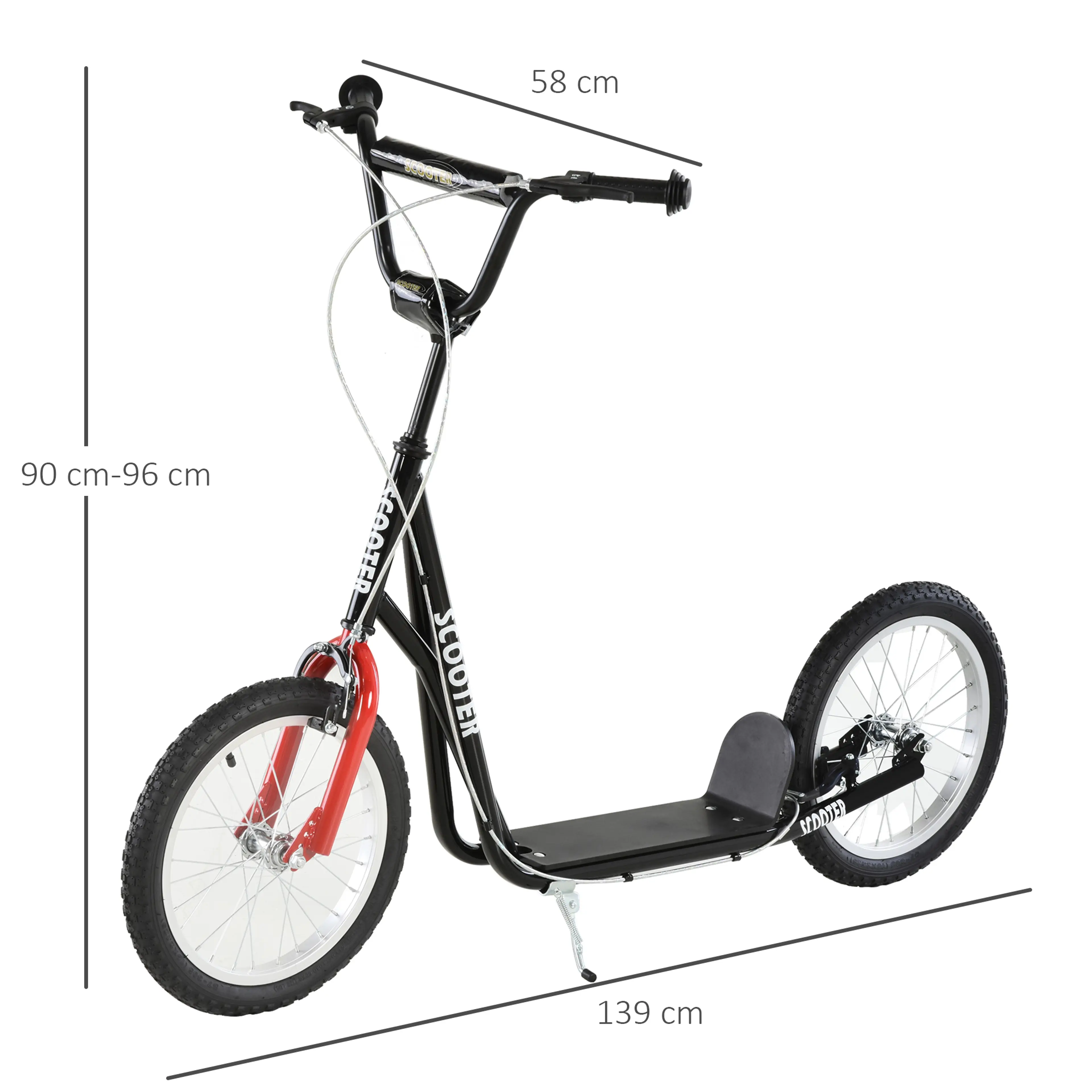 Måttskiss: 139 cm lång, 58 cm bred och styre 90–96 cm