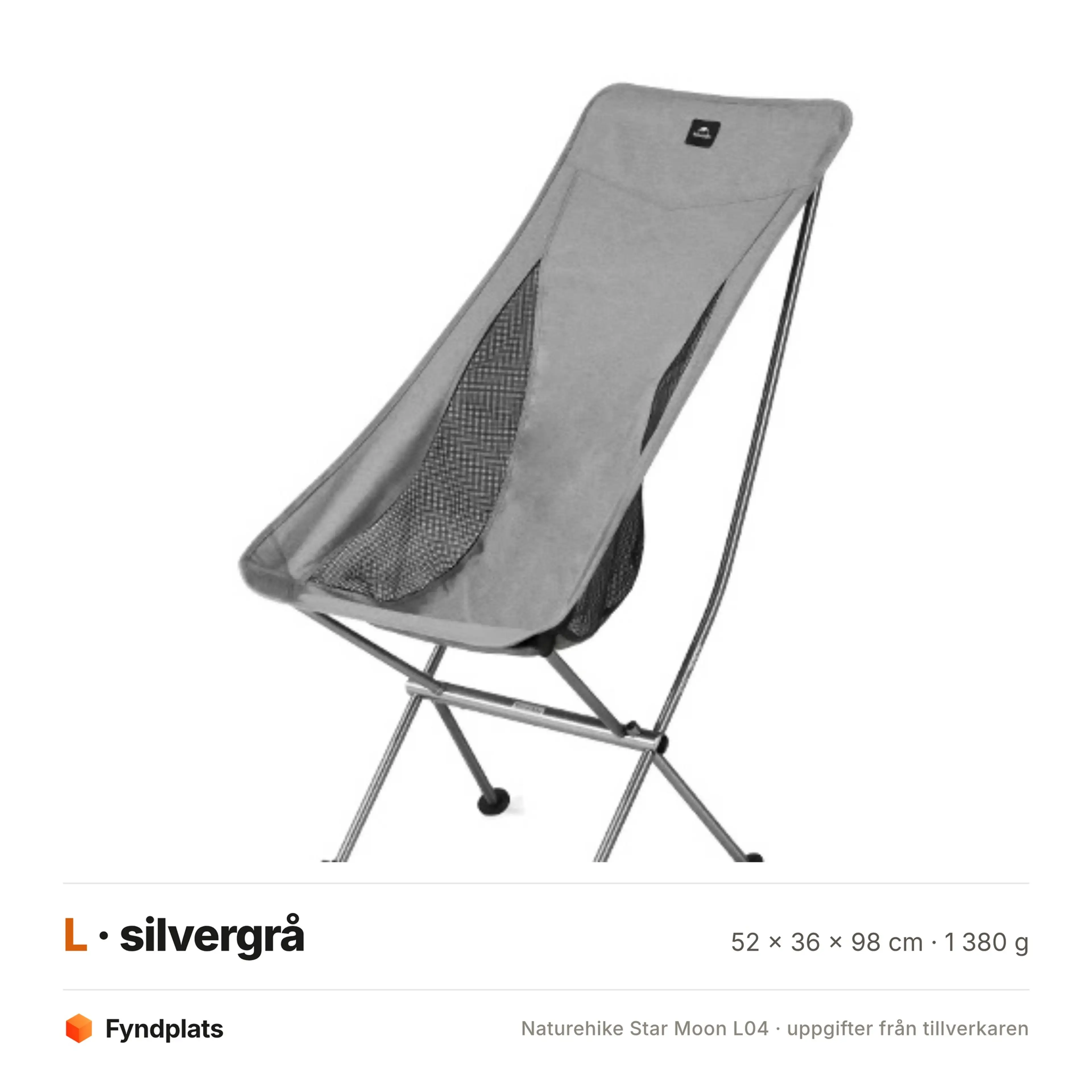 Campingstol L04 i silvergrått, storlek L