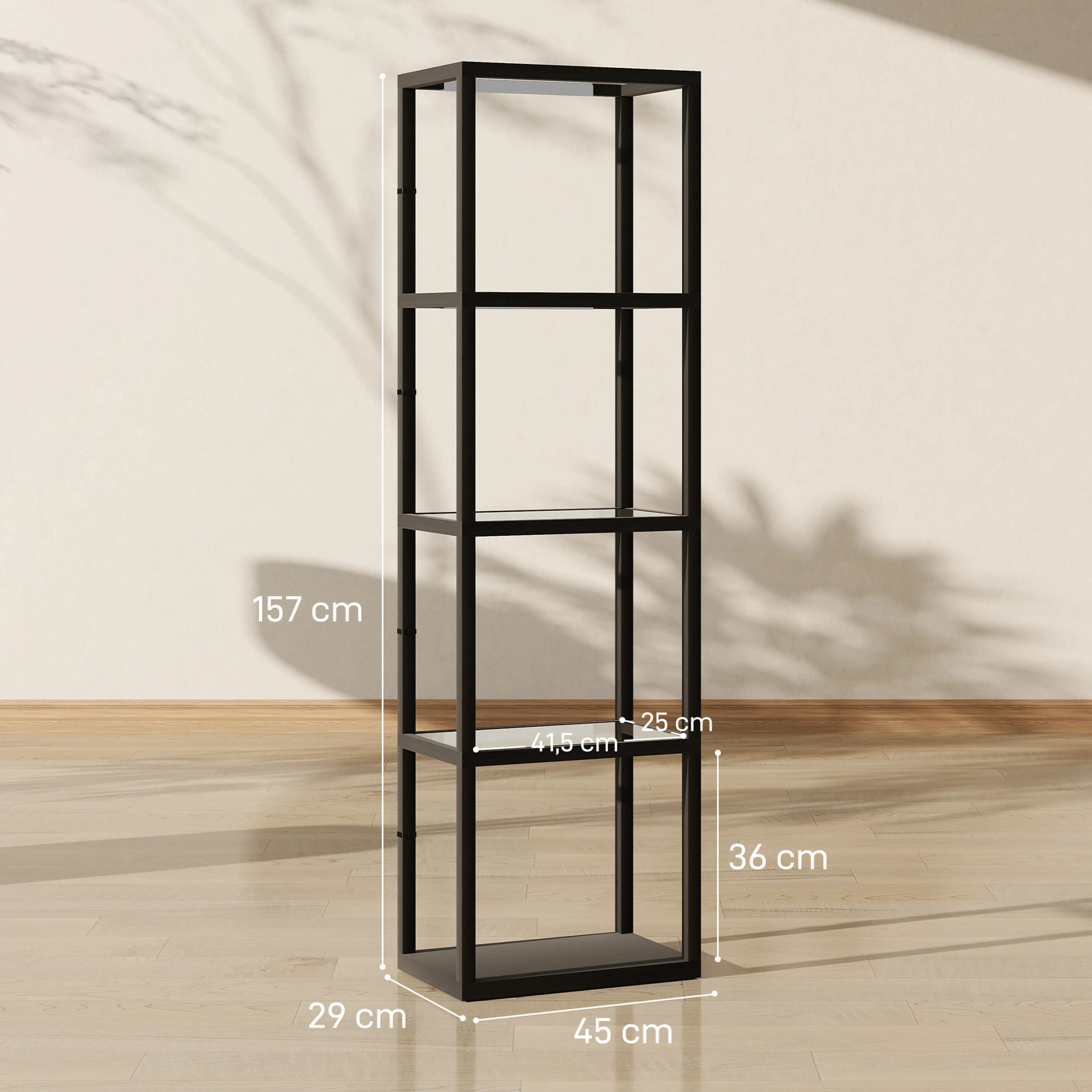 Måttskiss: 157 cm höjd, 45 cm bredd och 29 cm djup