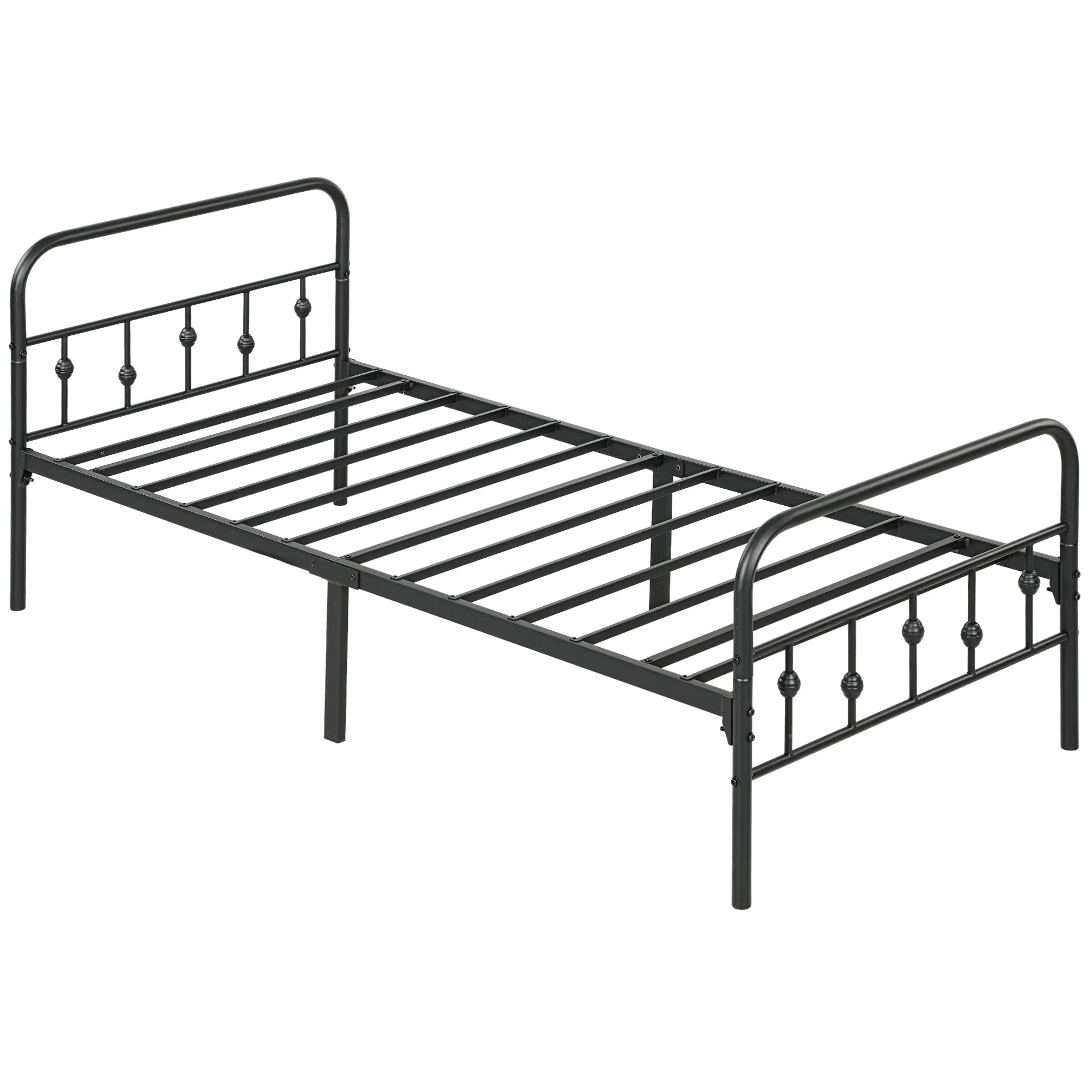 Enkelsäng i svart metall, 90 × 200 cm – bågade gavlar och 32 cm fritt under