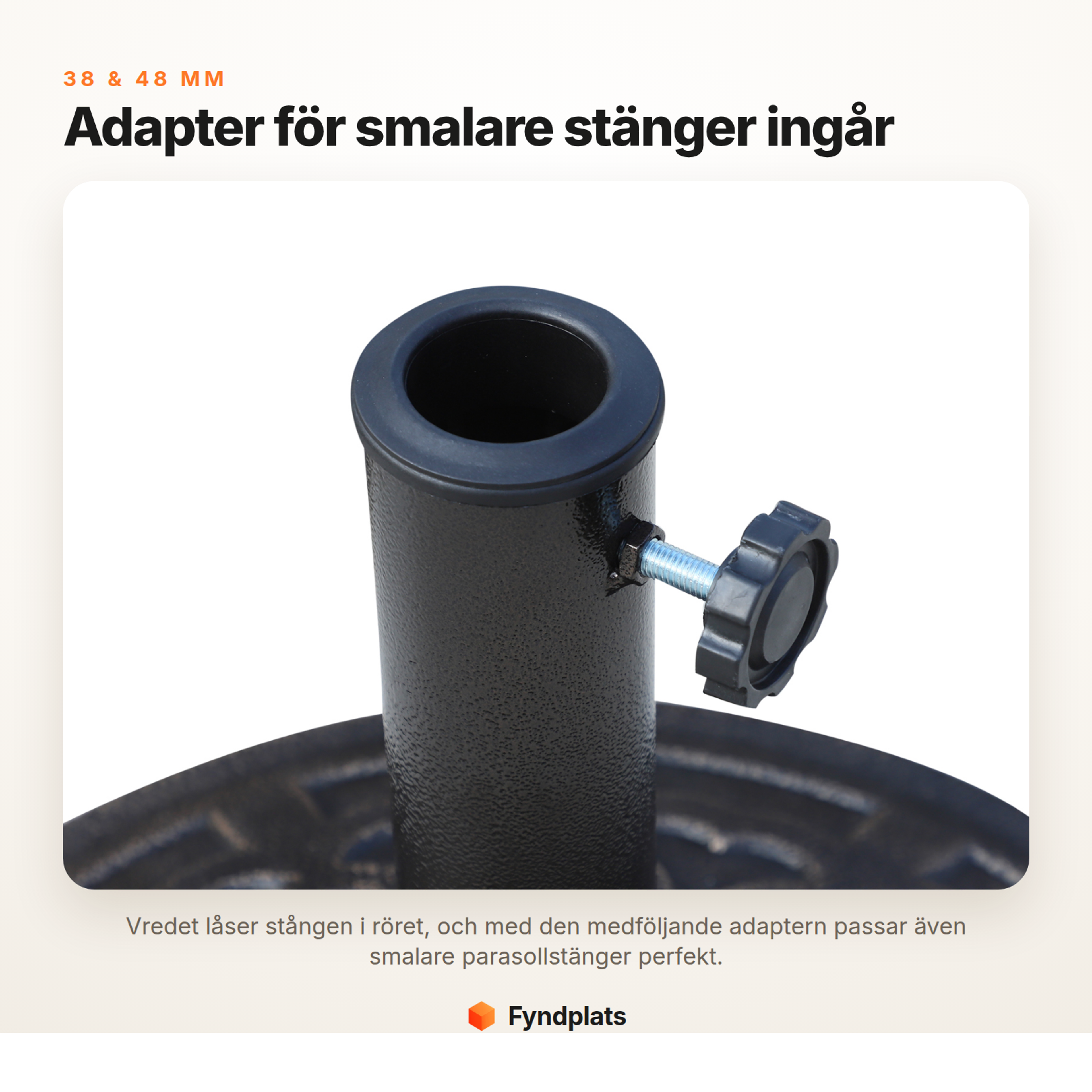 Fyndplats-kort: adapter för 38 mm stänger ingår