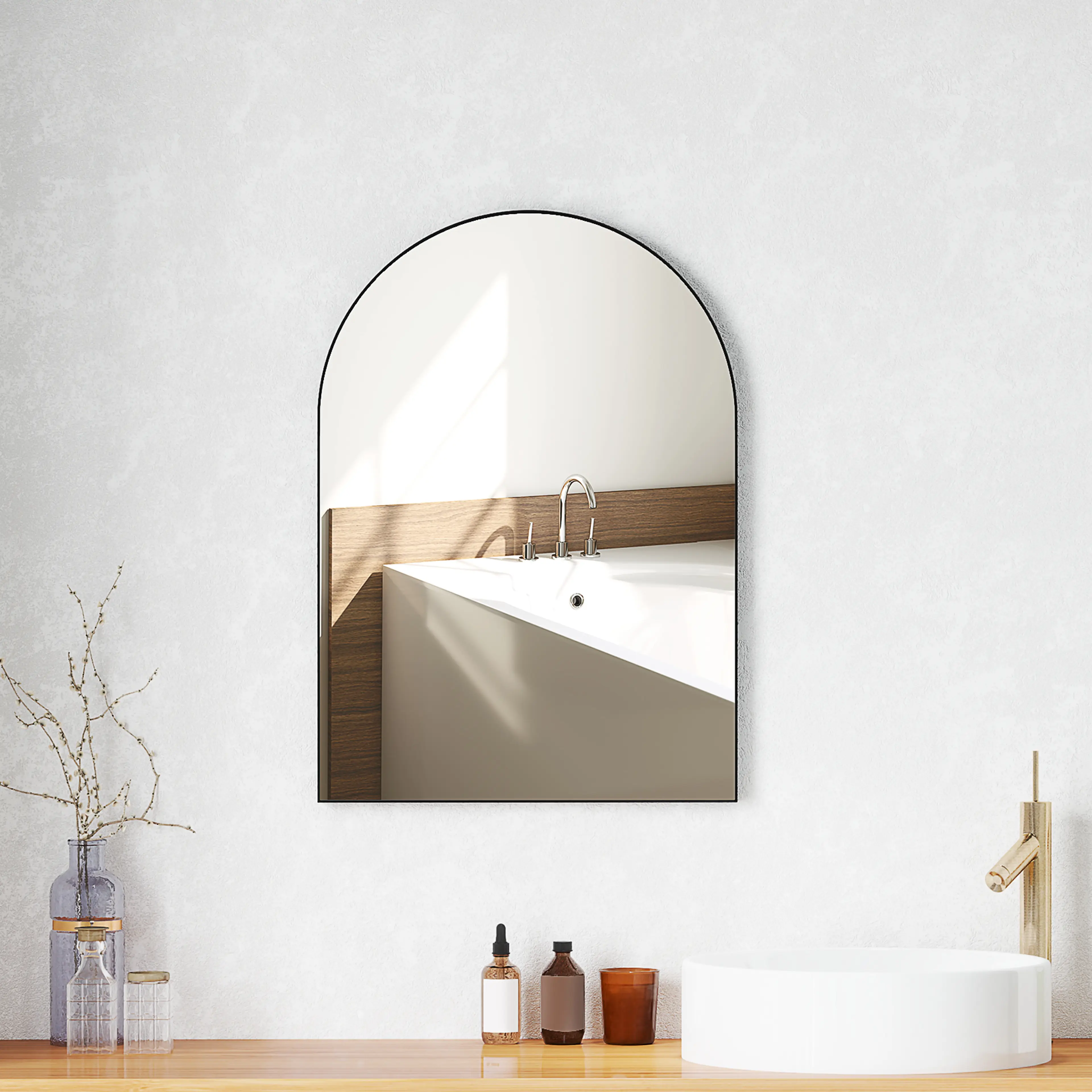 Bågformad badrumsspegel 50 × 70 cm, svart ram – bild 2