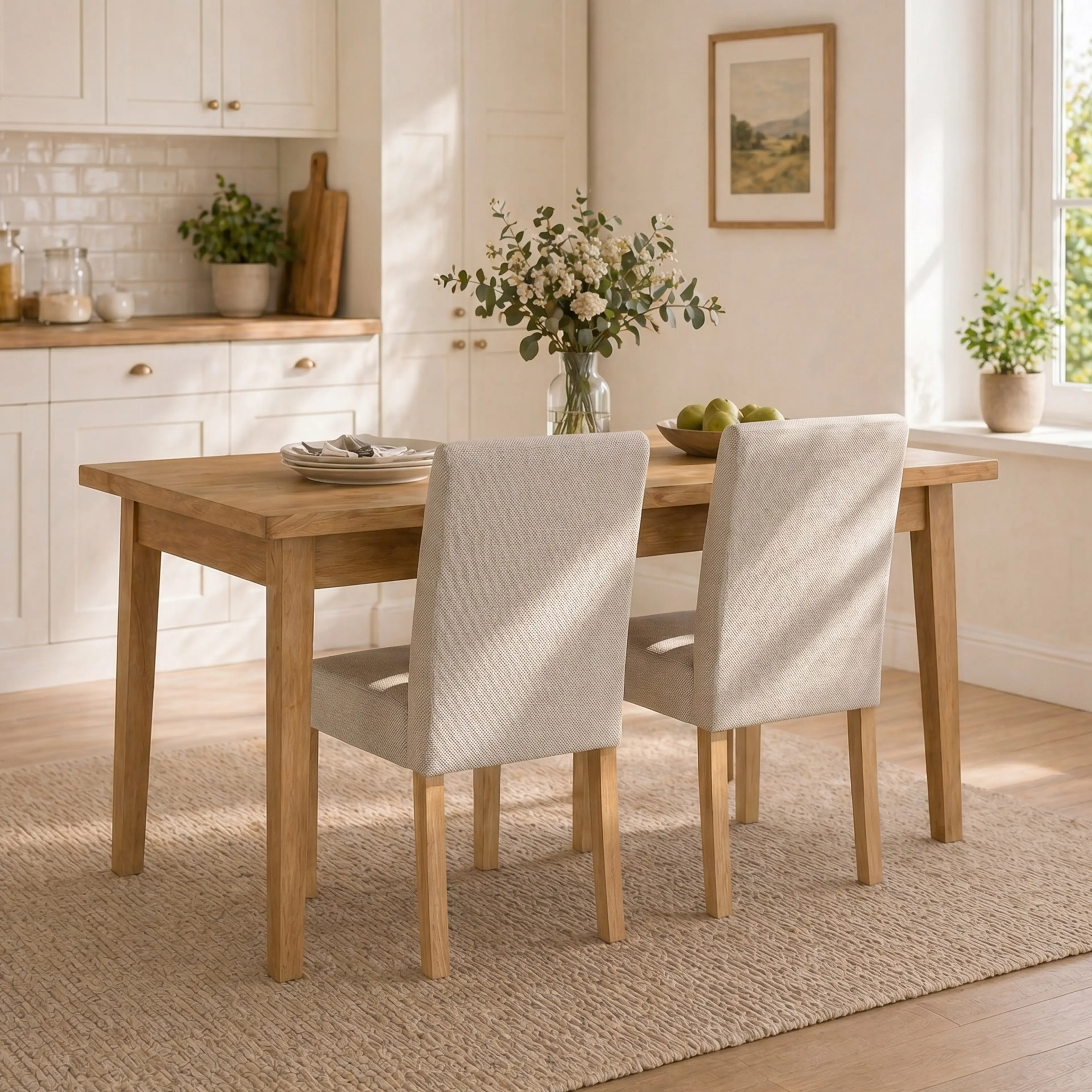 Matstolar 2-pack i cremevit tyg med tjock sits – bild 6
