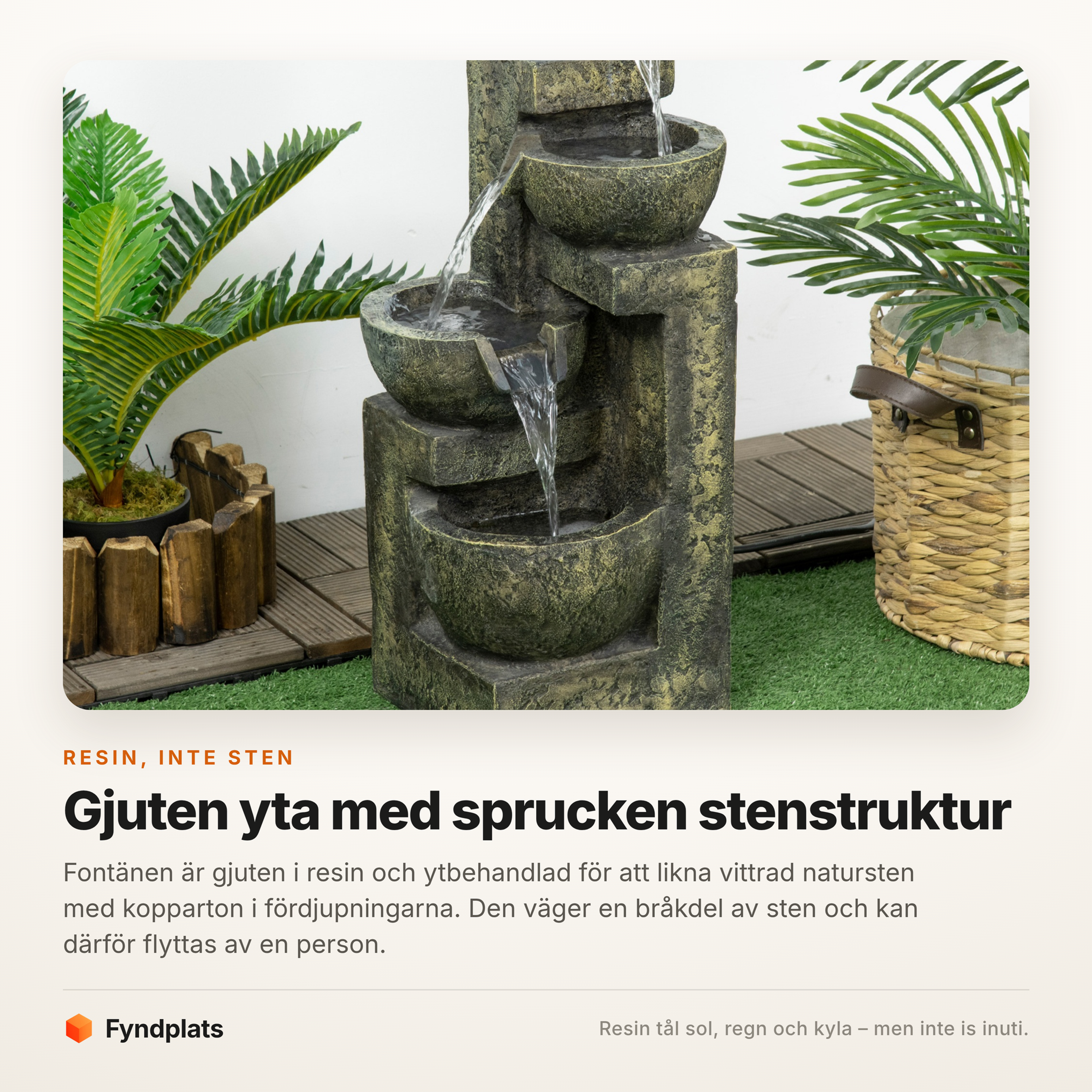 Närbild på den gjutna resinytan med stenstruktur