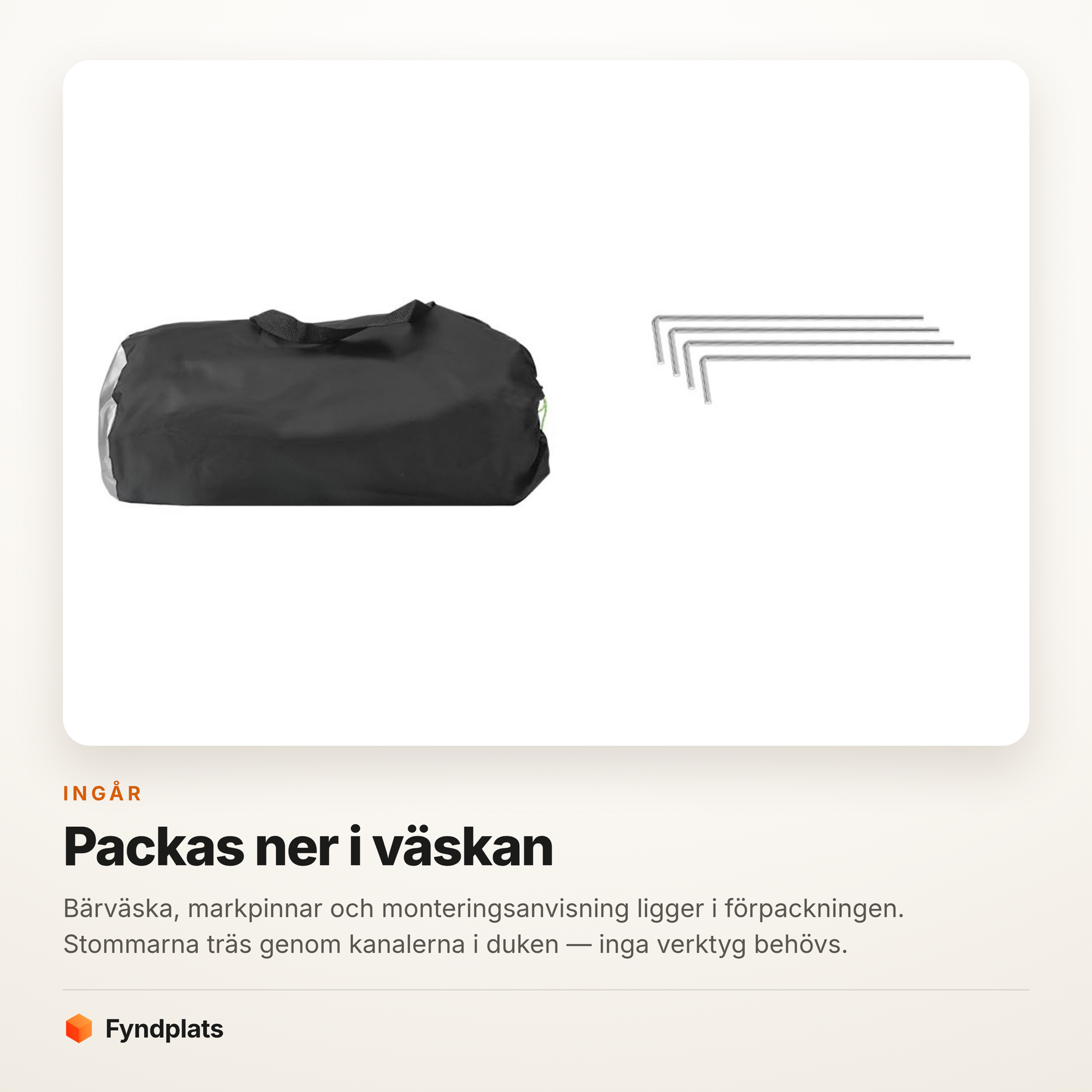 Bärväska och markpinnar som ingår