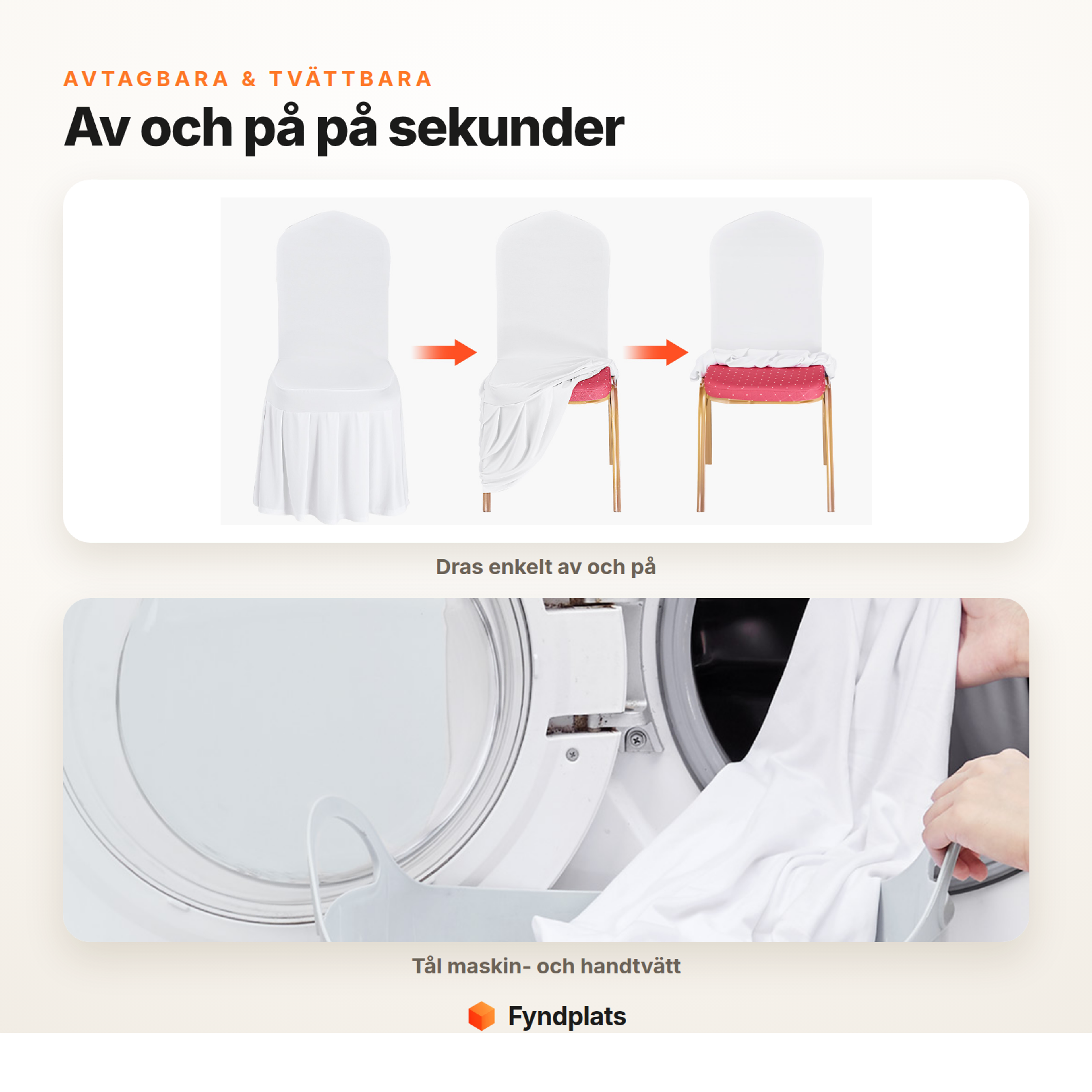 Avtagbart stolsöverdrag – dras av och på på sekunder, tål maskintvätt