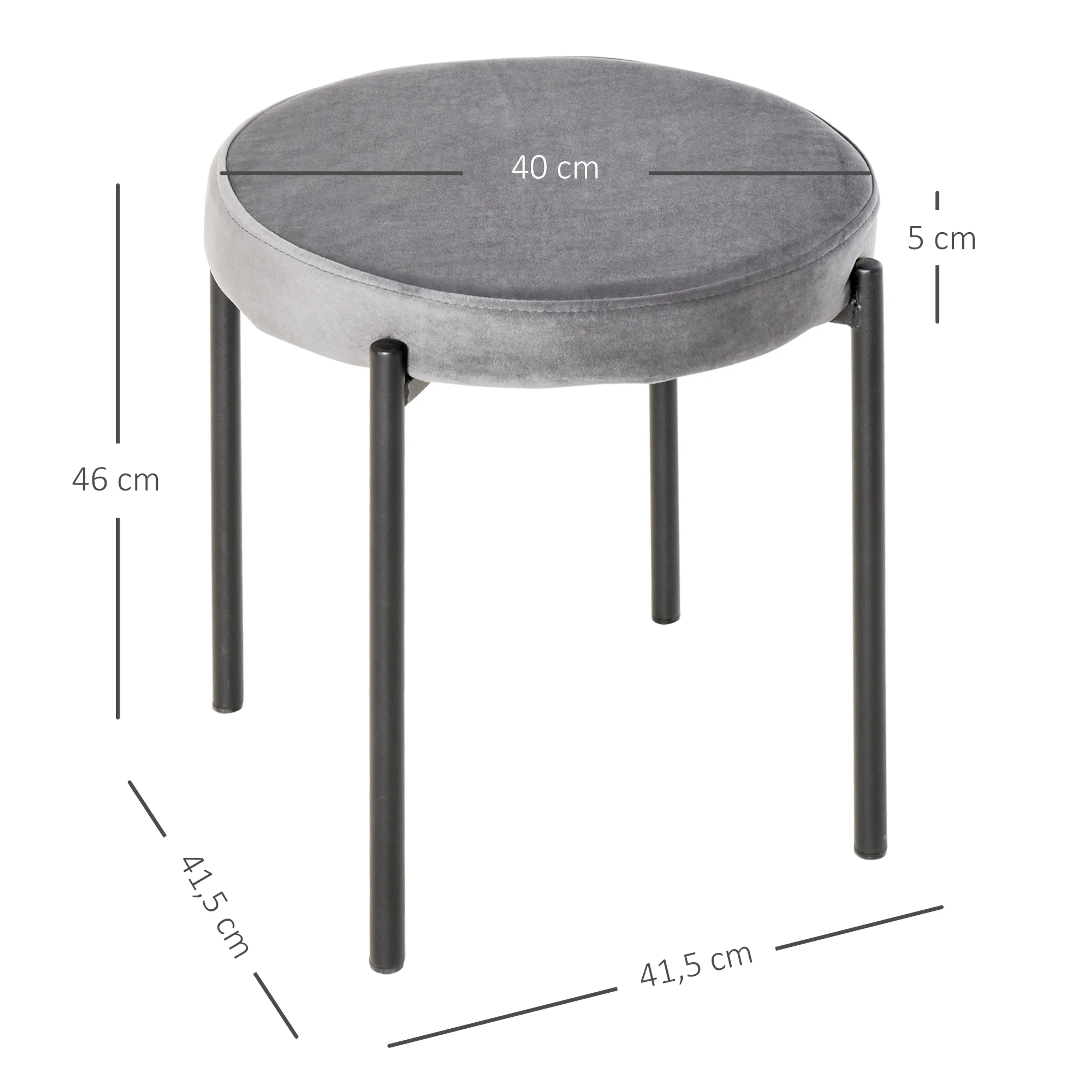Måttritning för pallen: sits Ø 40 cm, 5 cm stoppning och 46 cm sitthöjd