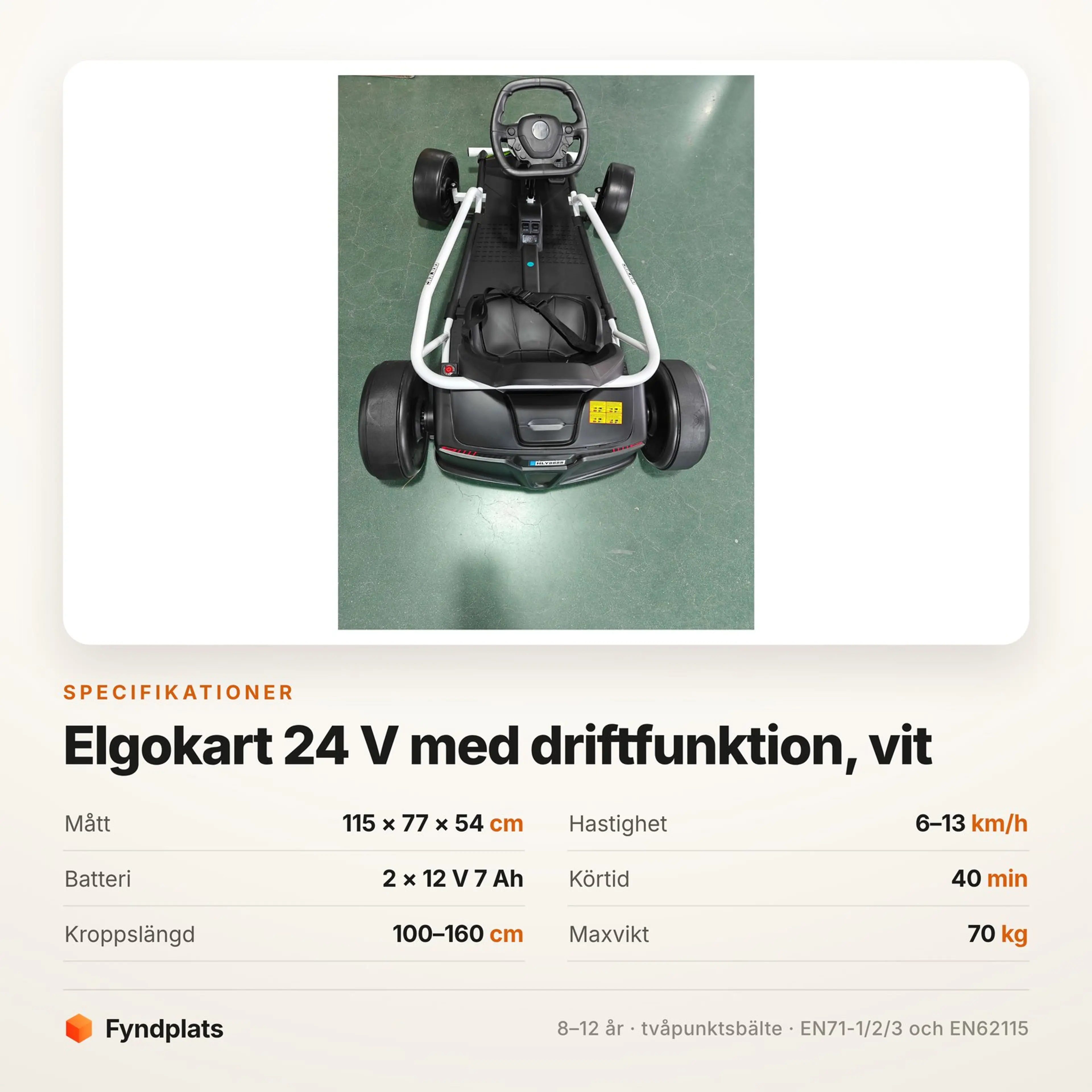 Elgokart för barn 24 V med driftfunktion, 13 km/h — vit – bild 3