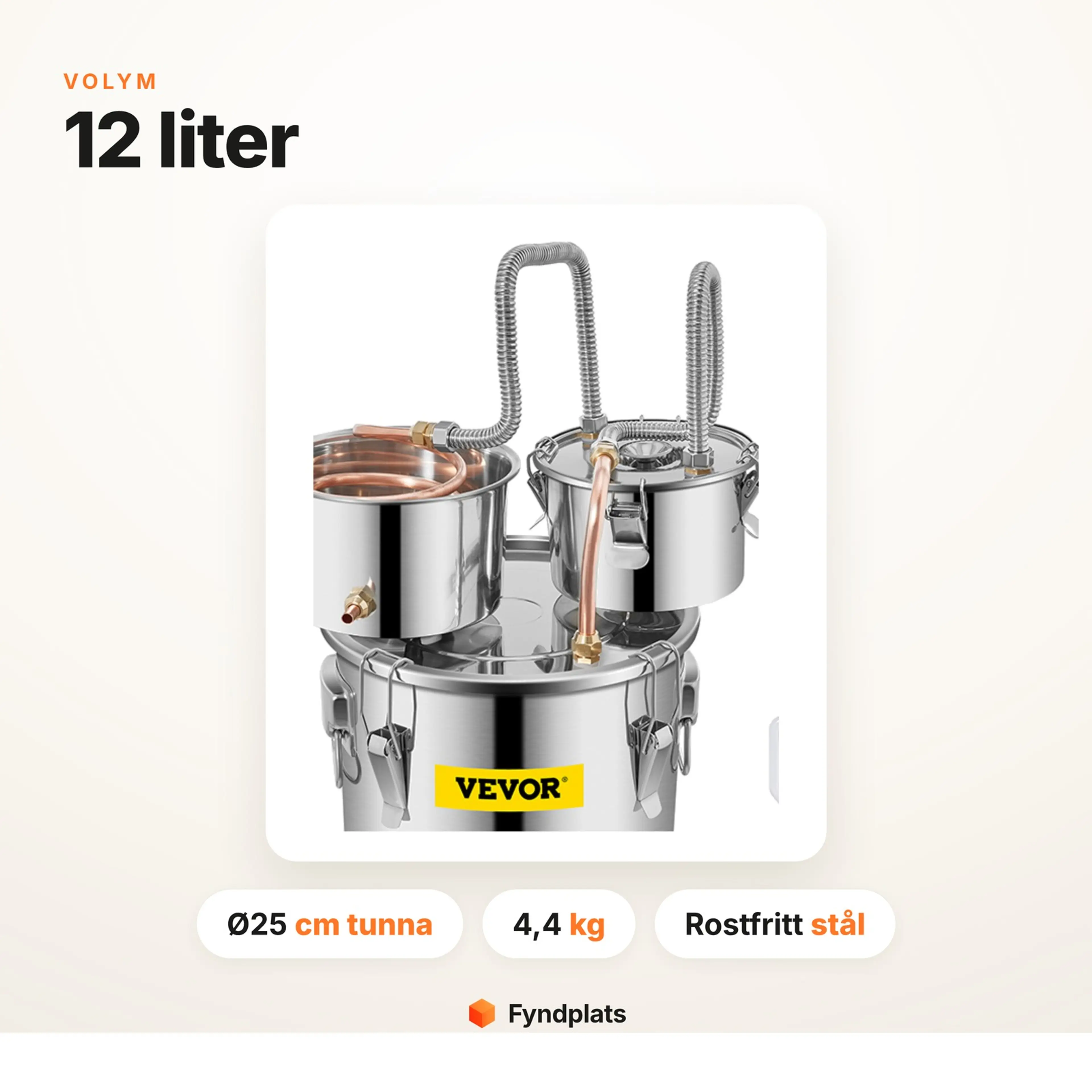 Destillationsapparat i rostfritt stål 12–50 L med thumper och termometer