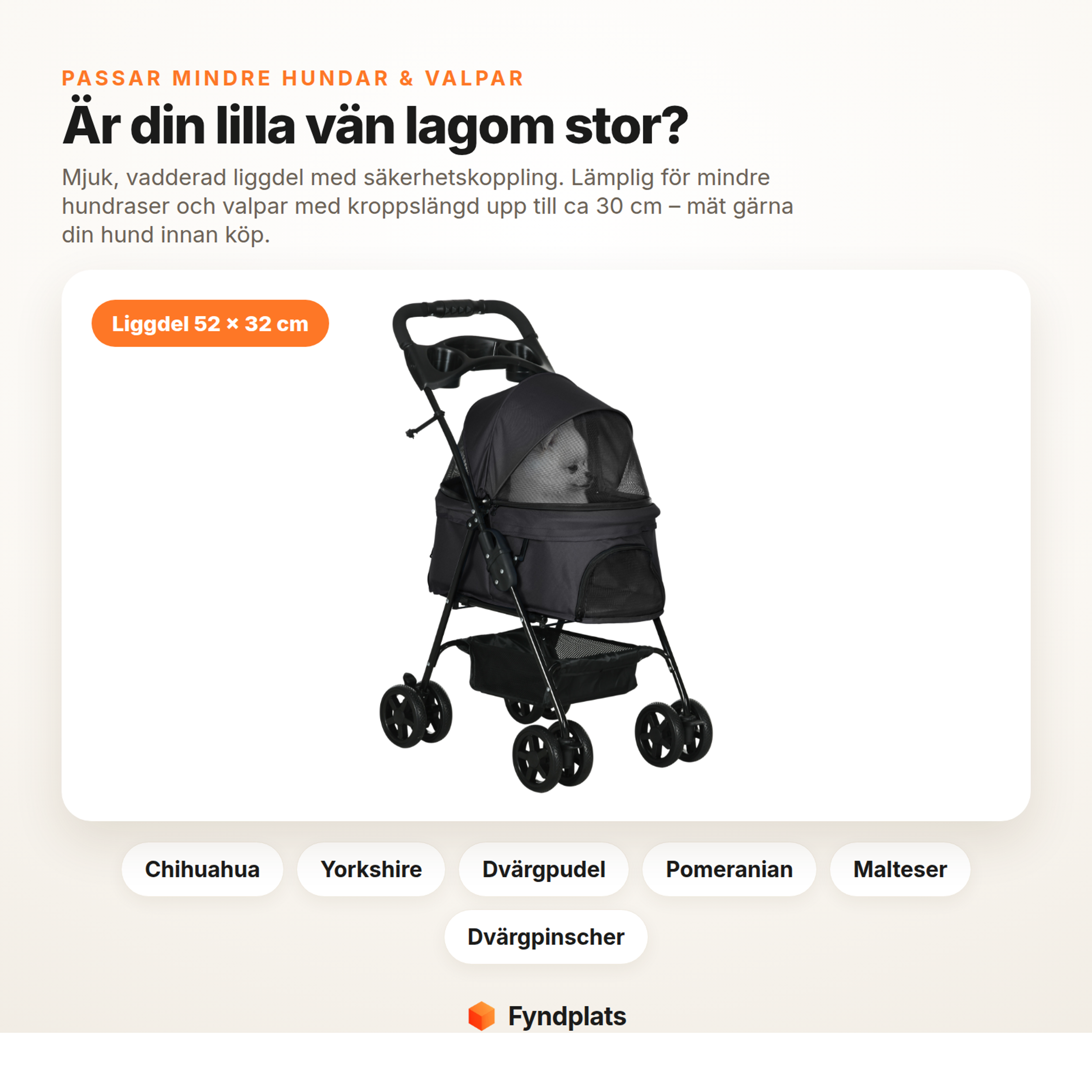 Liggdel 52 × 32 cm – passar mindre hundraser och valpar