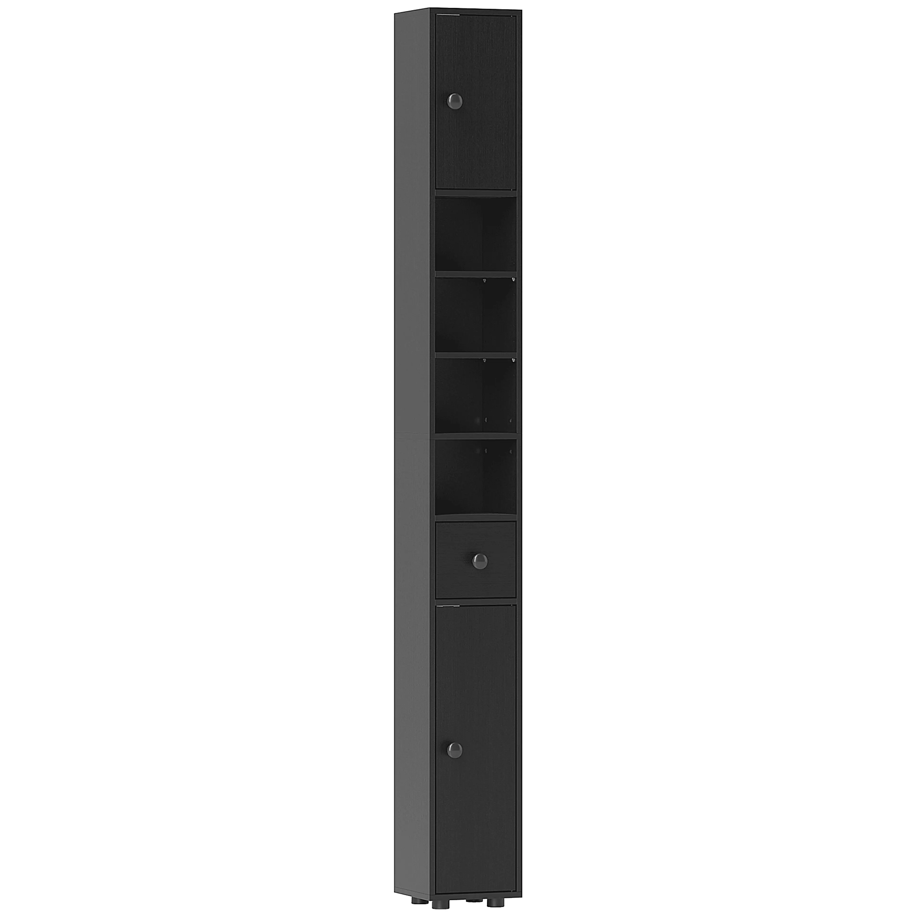 Smalt badrumsskåp 20 cm – högskåp 180 cm, svart