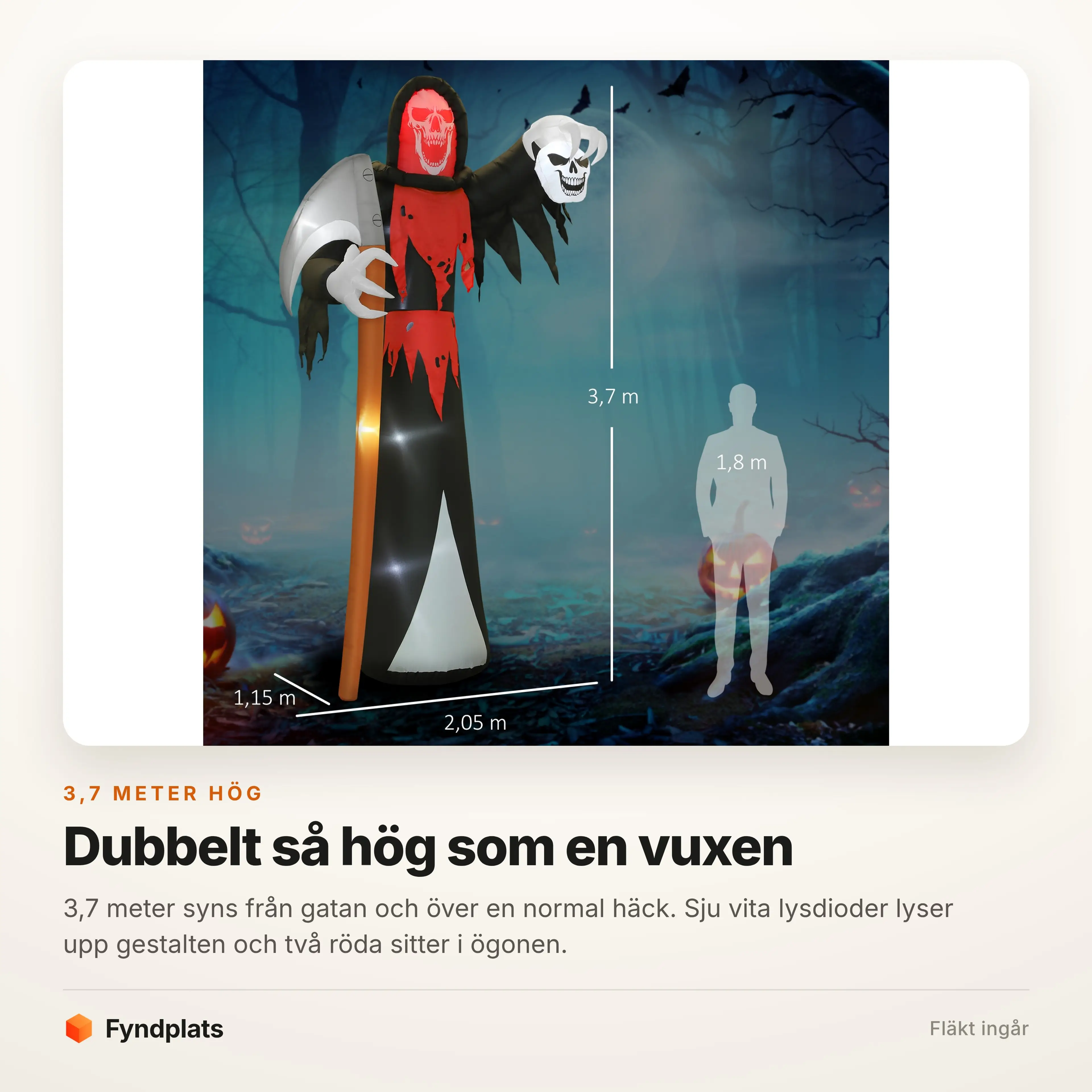 Storleksjämförelse: 3,7 m mot en vuxen på 1,8 m