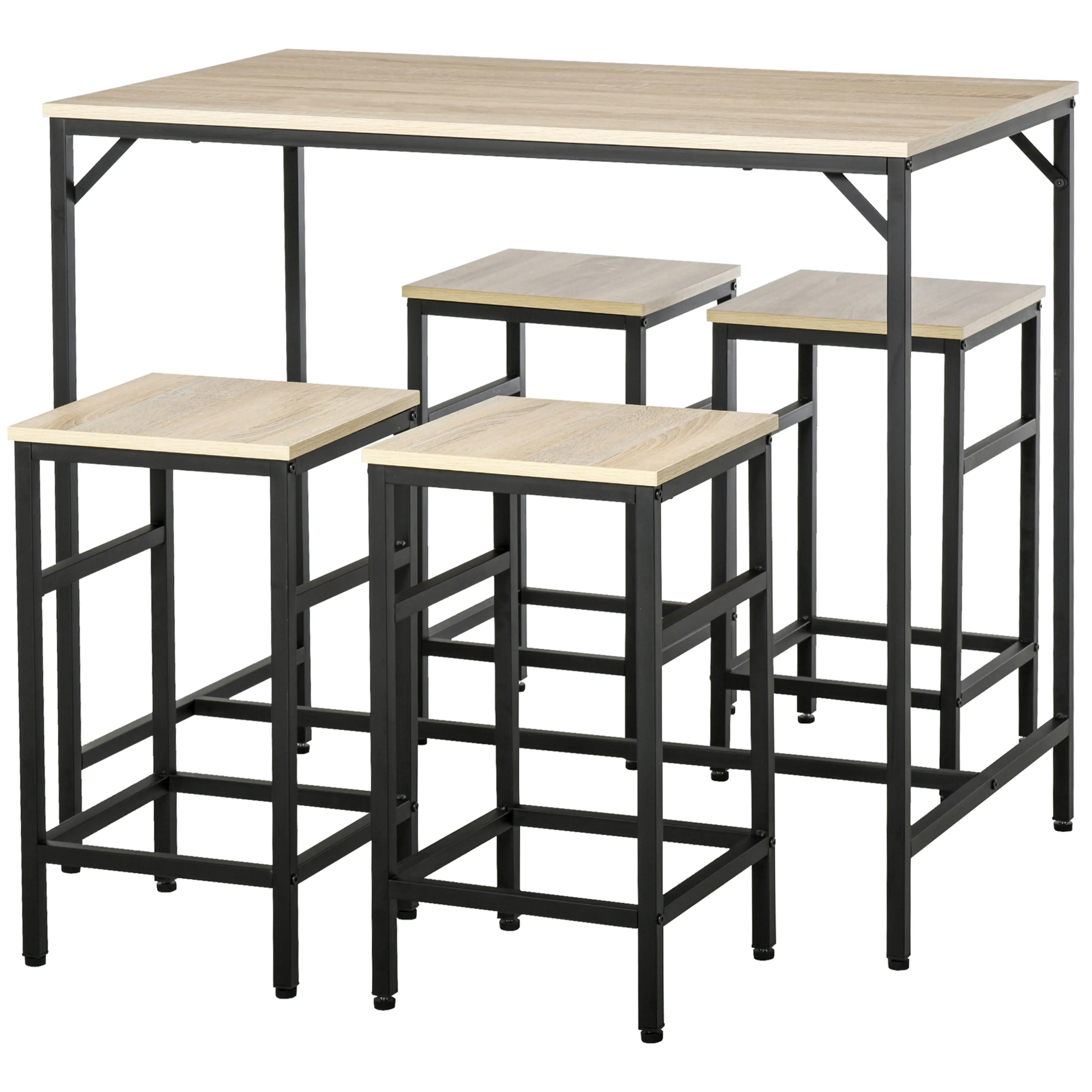 Barbord med fyra pallar 100 cm – ljus ekoptik, femdelat set