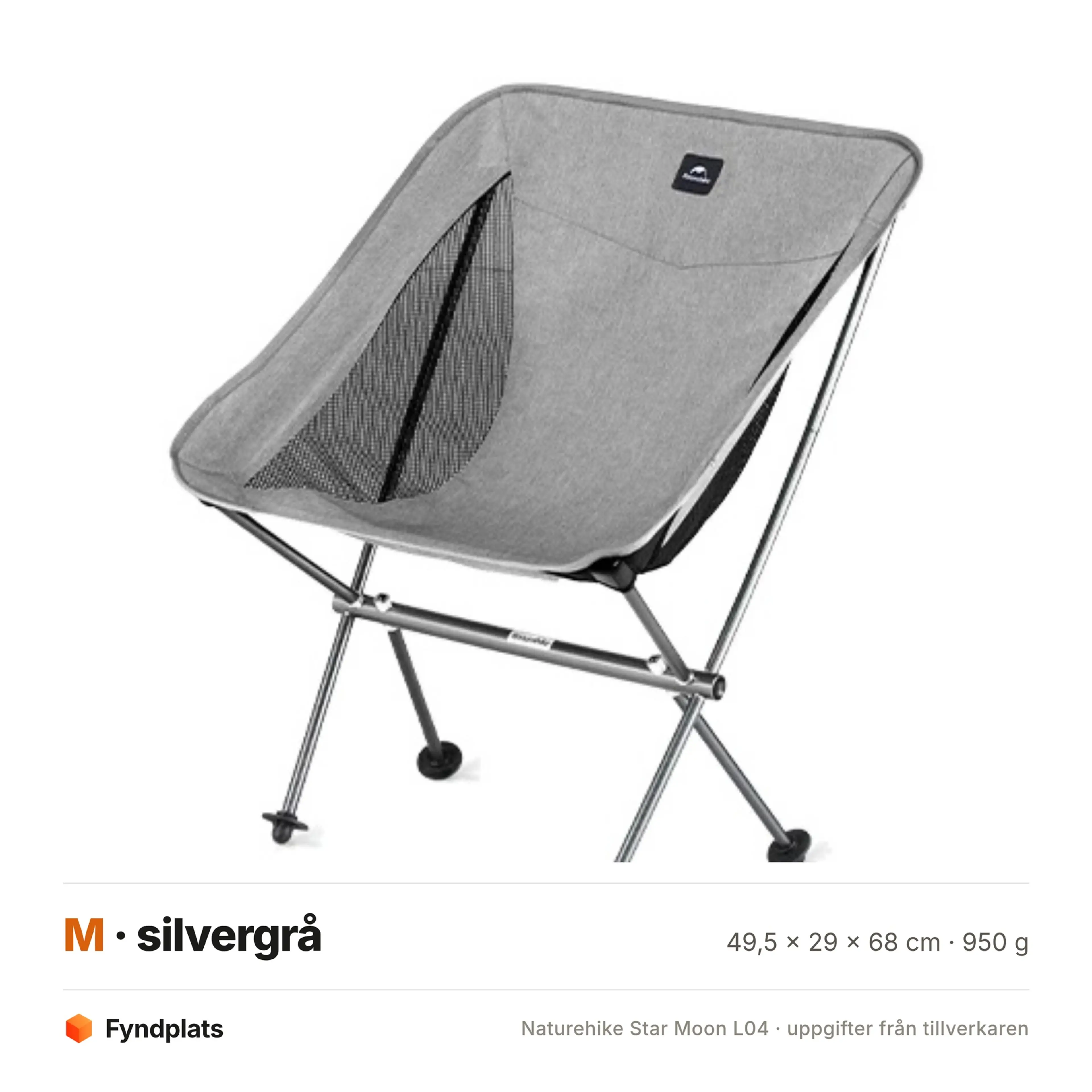 Campingstol L04 i silvergrått, storlek M