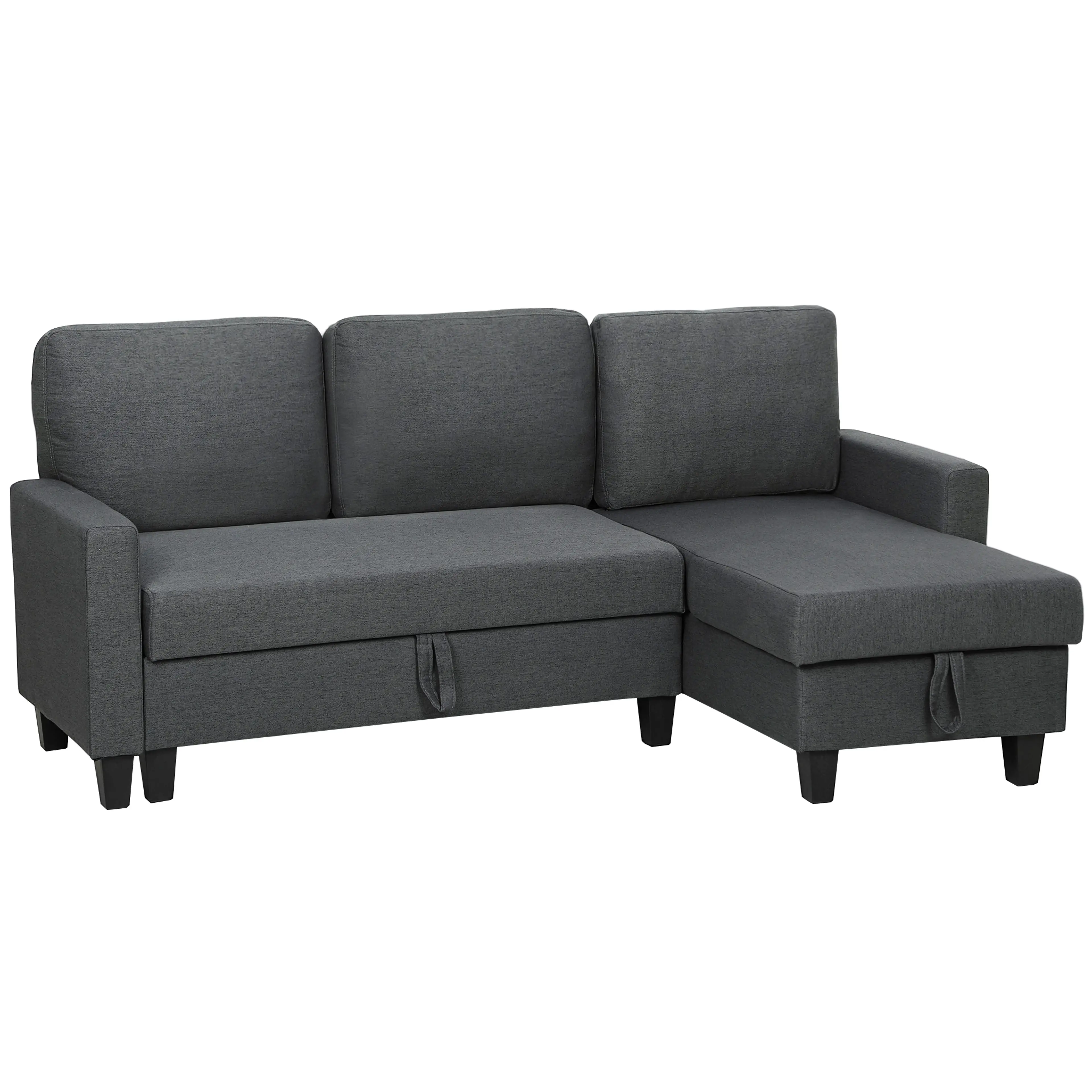 Hörnsoffa med bäddfunktion och förvaring – mörkgrå, bädd 173 × 101 cm