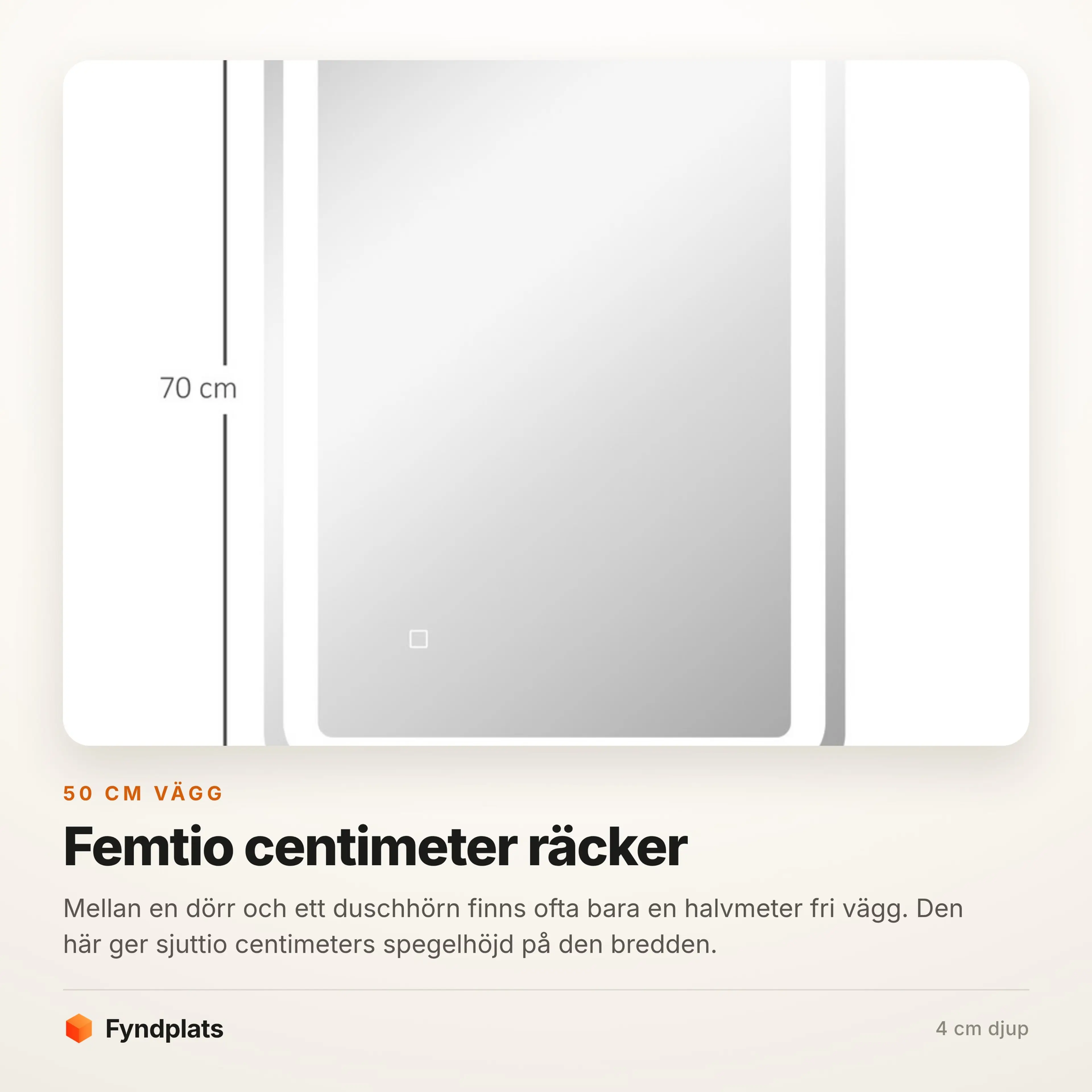 Badrumsspegel LED 50 × 70 cm, stående – bild 2