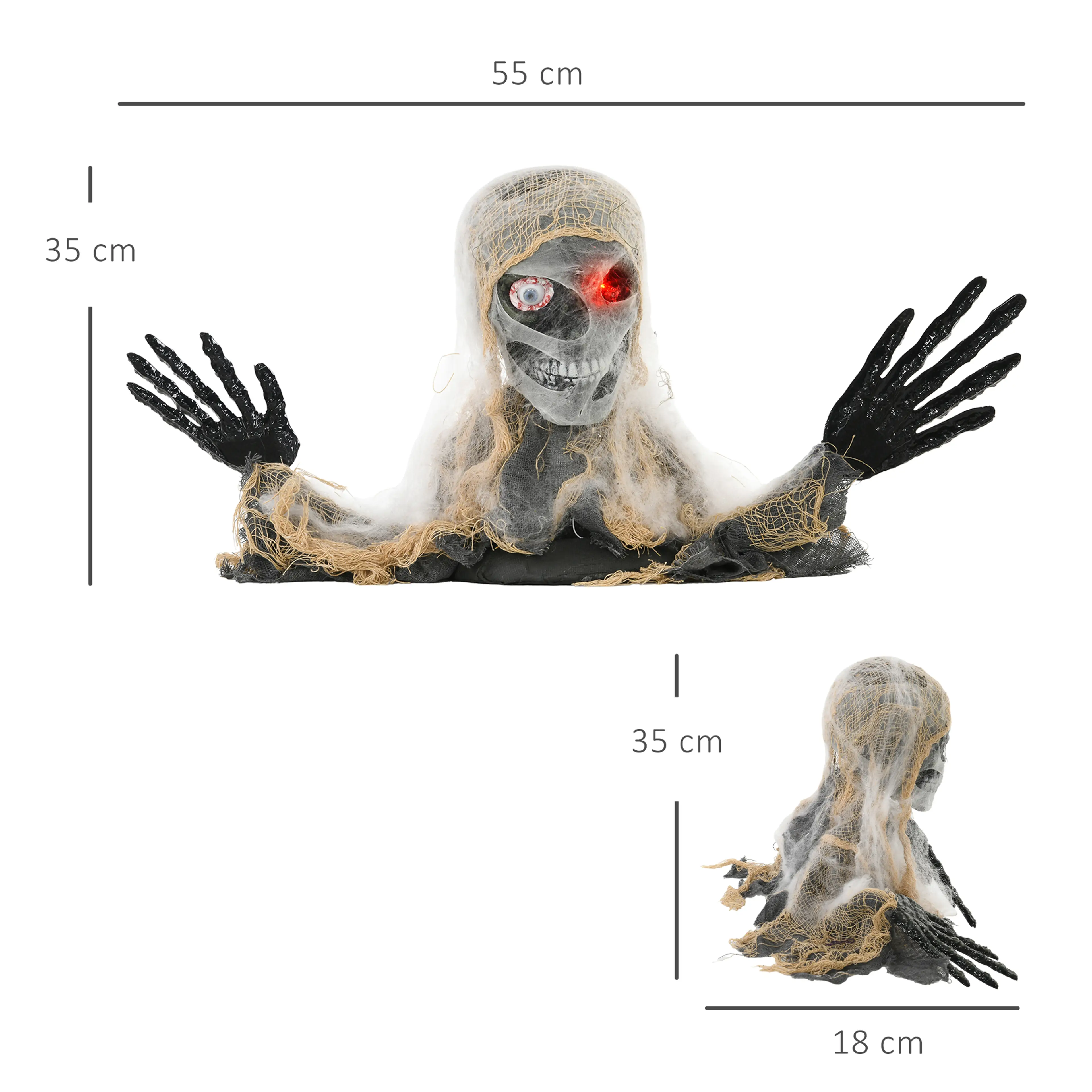 Måttskiss: 35 cm hög, 55 cm lång och 18 cm djup
