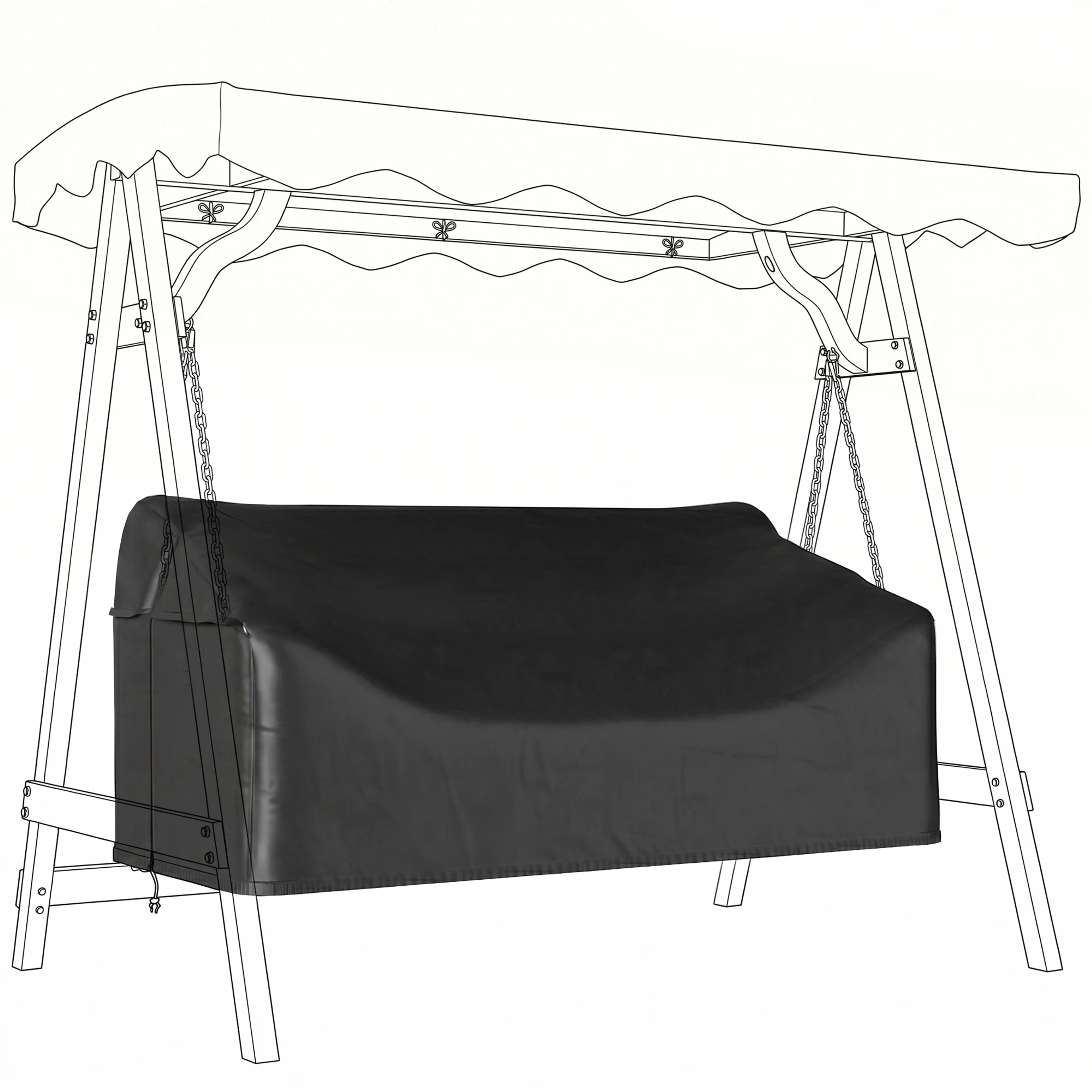 Överdrag till tresitsig hollywoodgunga i svart oxfordtyg – 185 × 76 × 81 cm