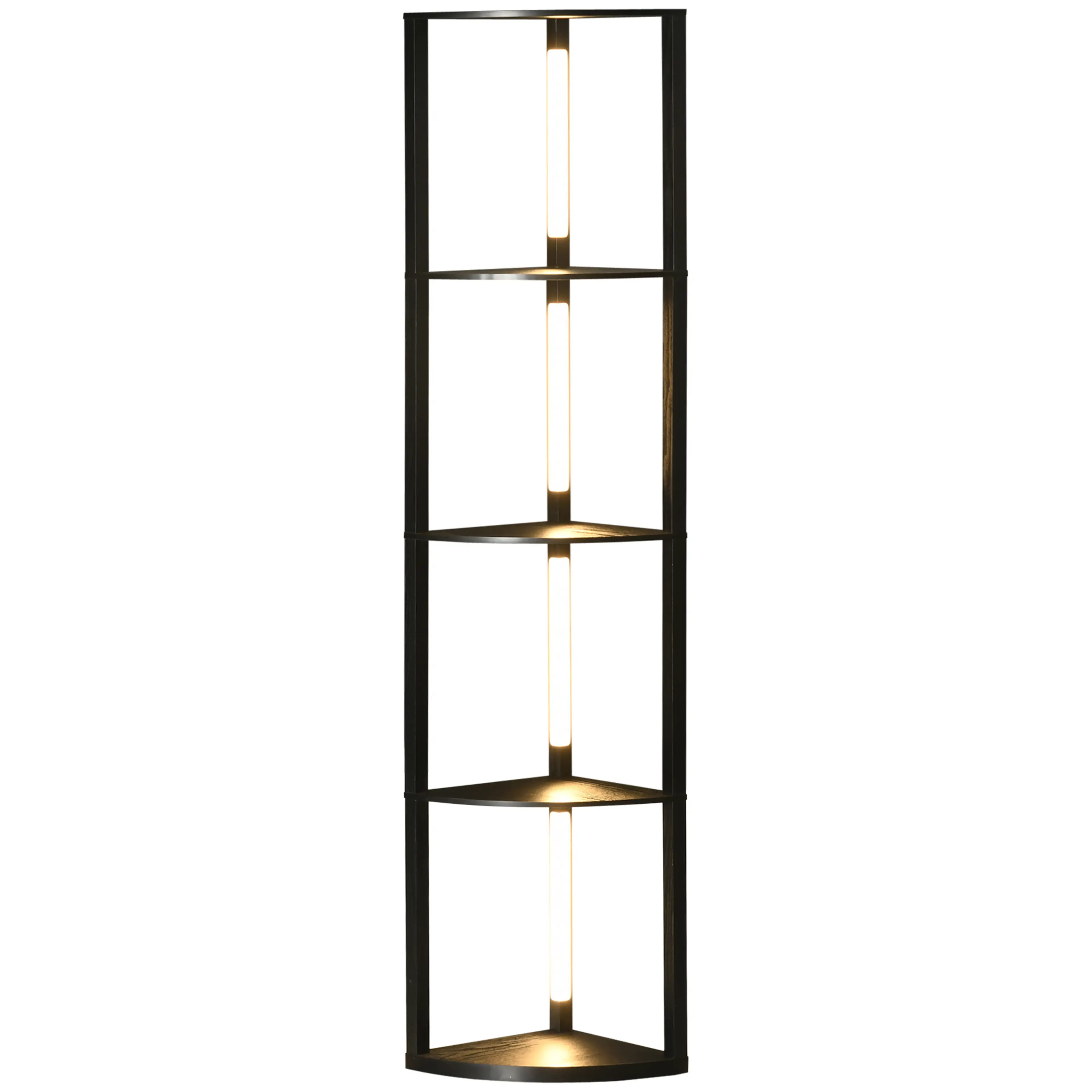 Golvlampa med hörnhylla 163,5 cm – fyra hyllplan och LED-stav