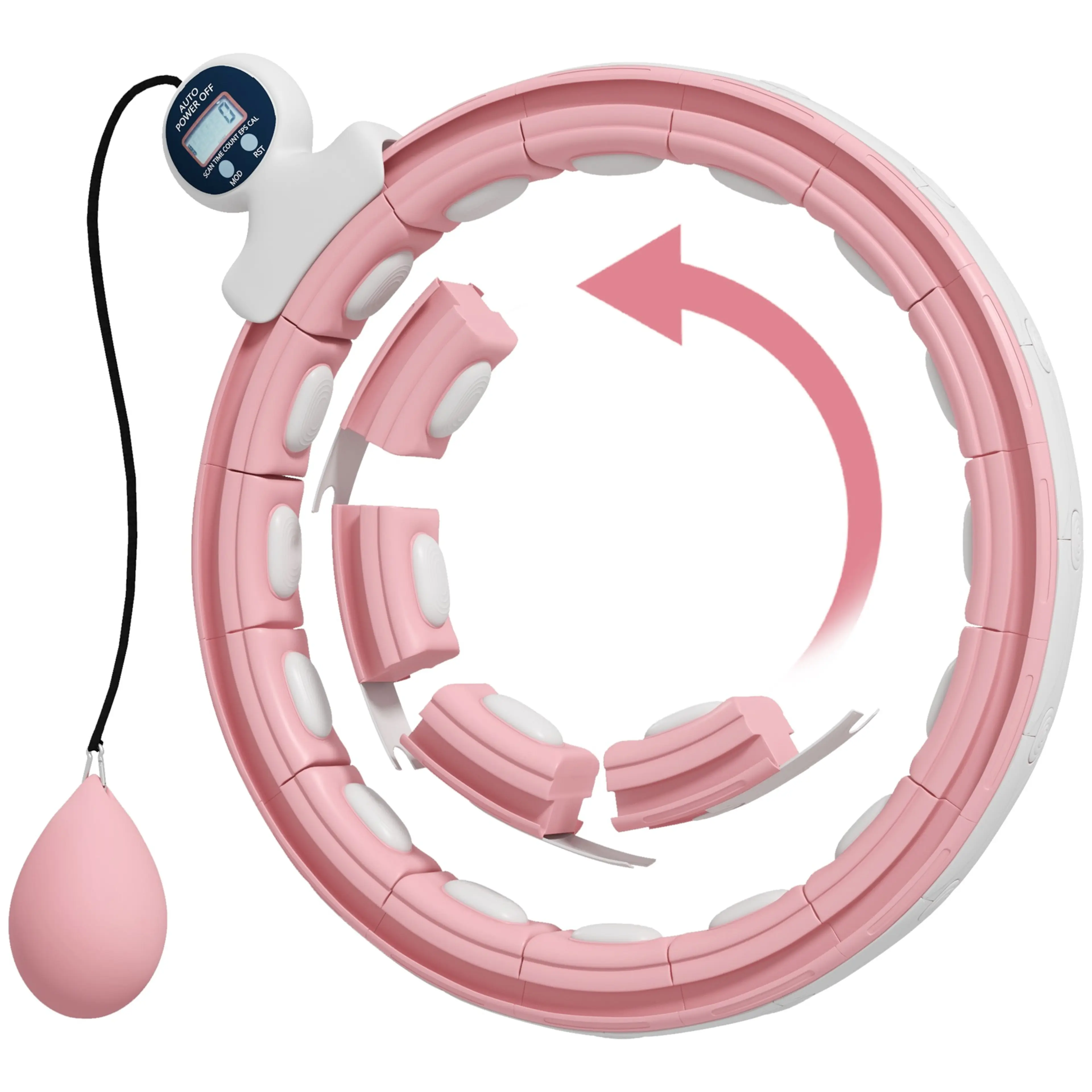 Rosa och vit smart hula hoop med viktkula och digital räknare