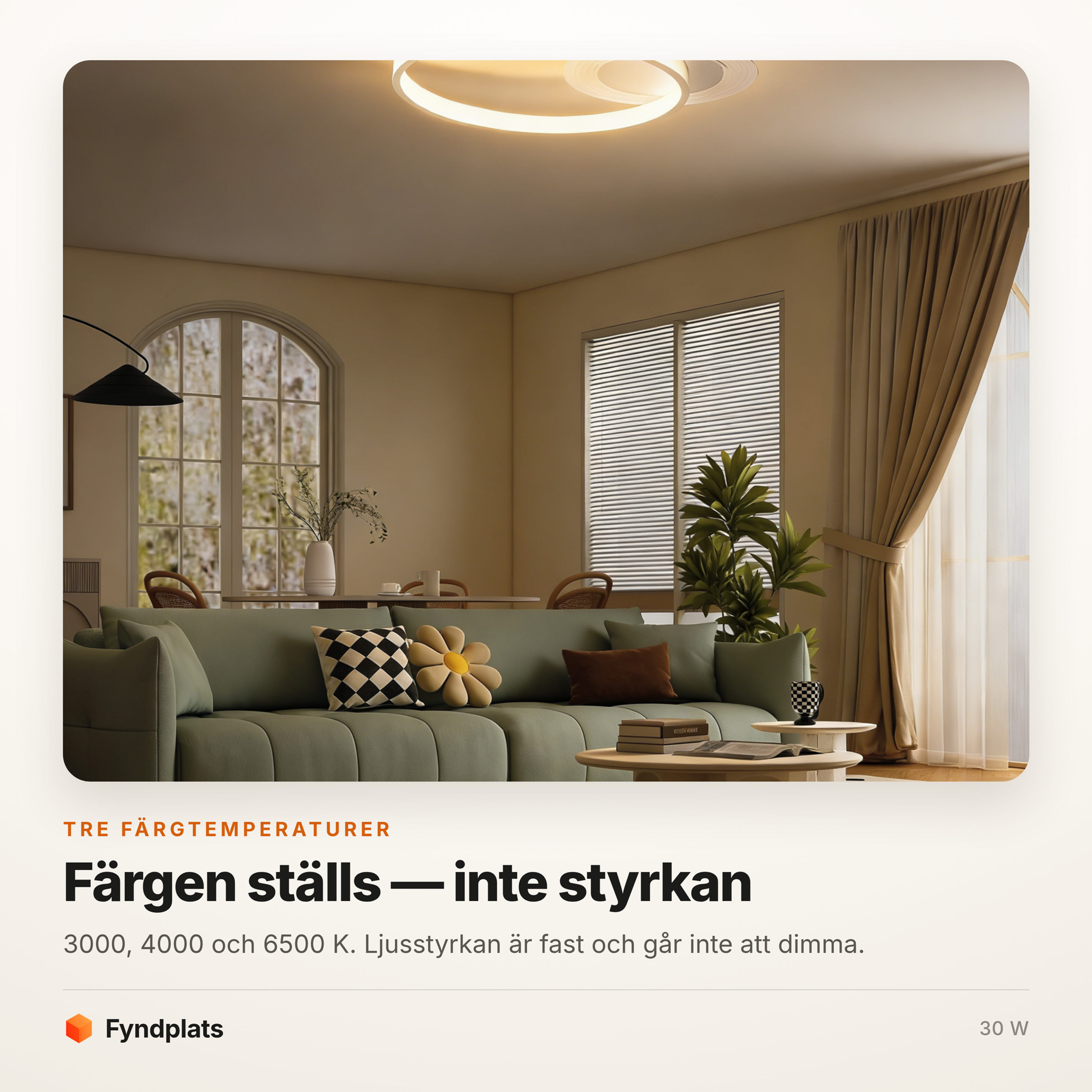 Taklampa vit med två ringar 50 cm – tre färgtemperaturer, 30 W – bild 2