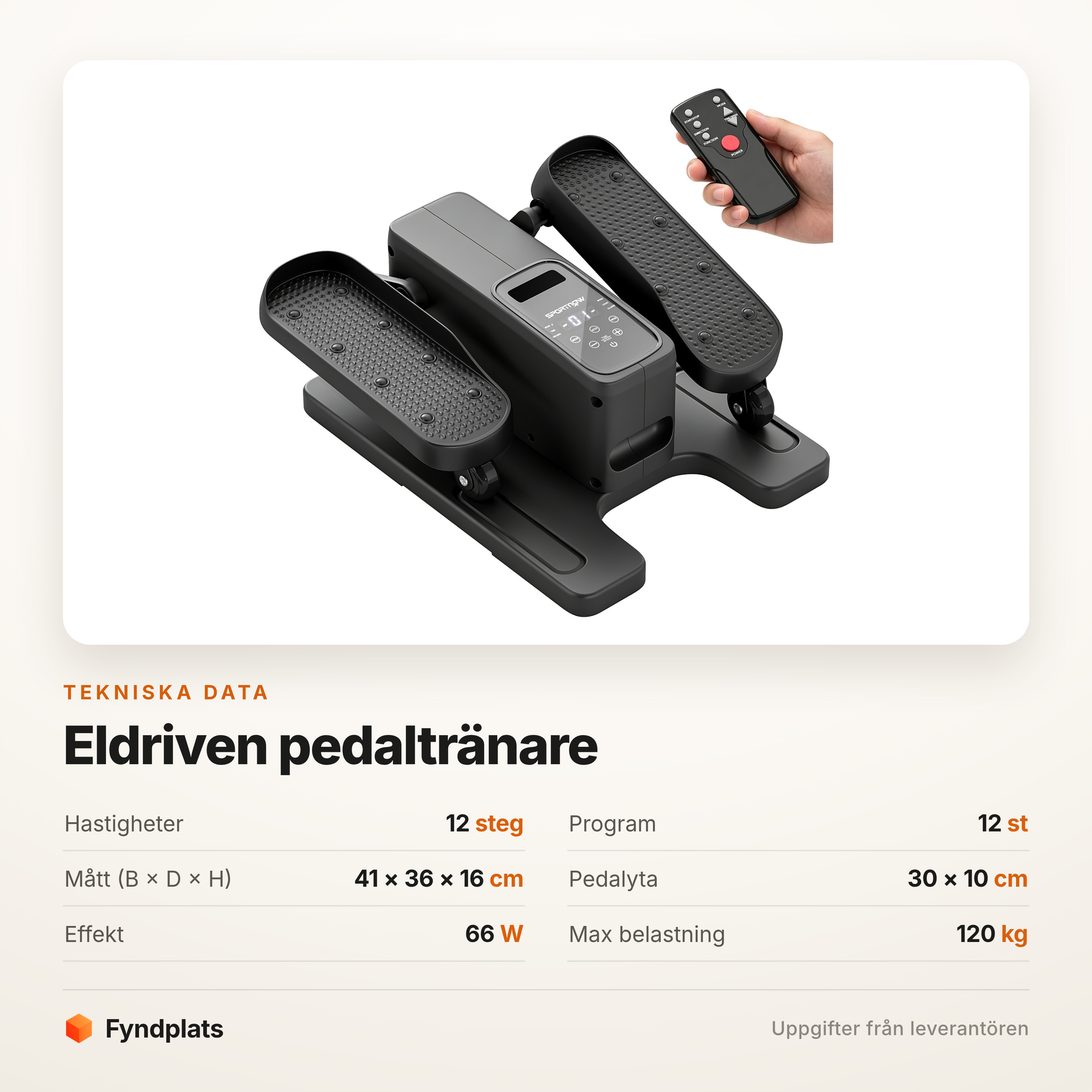 Fyndplats-kort med tekniska data: 12 hastigheter, 12 program och 41 × 36 × 16 cm