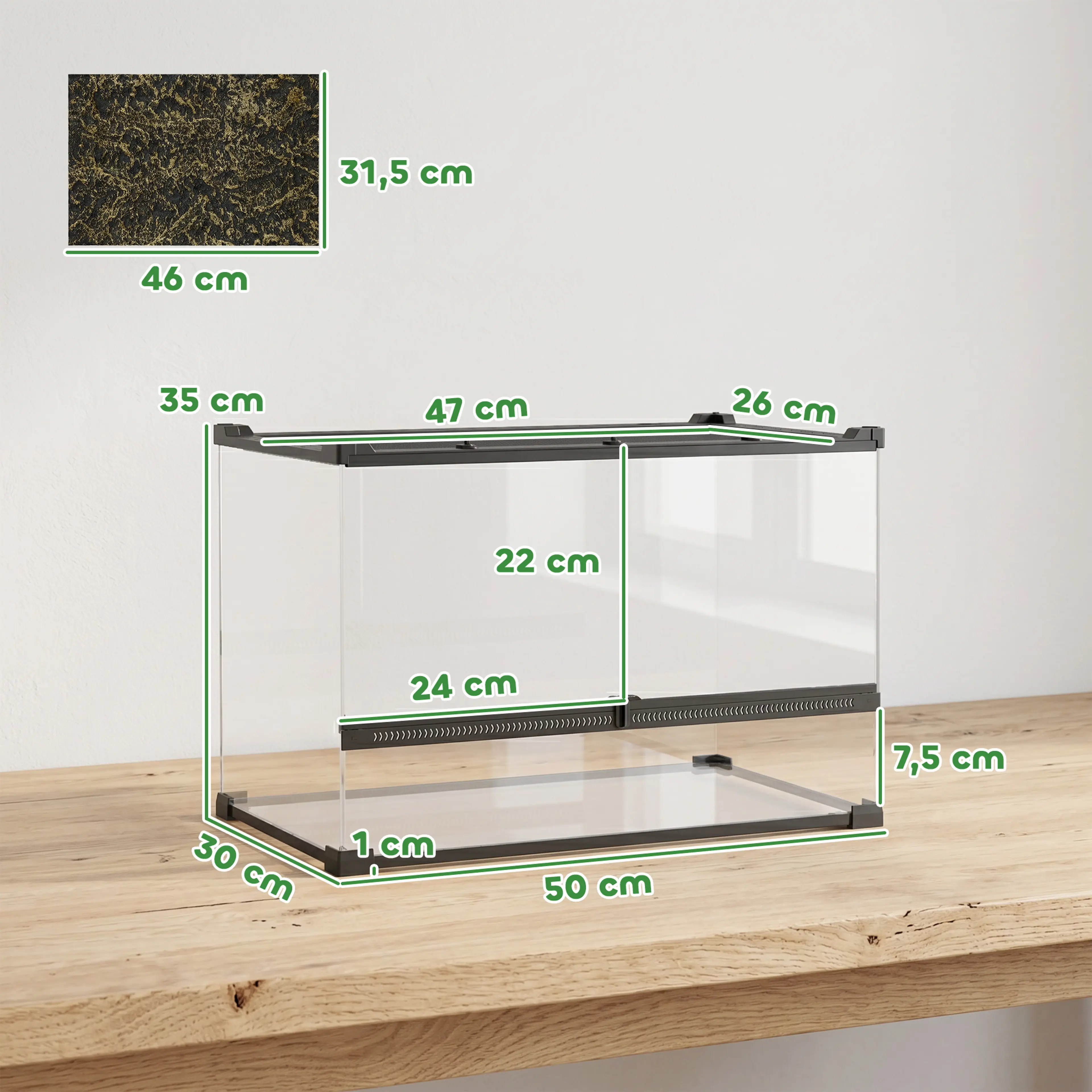 Glasterrarium 50 × 30 × 35 cm med strukturerad bakvägg, 48 liter – bild 5