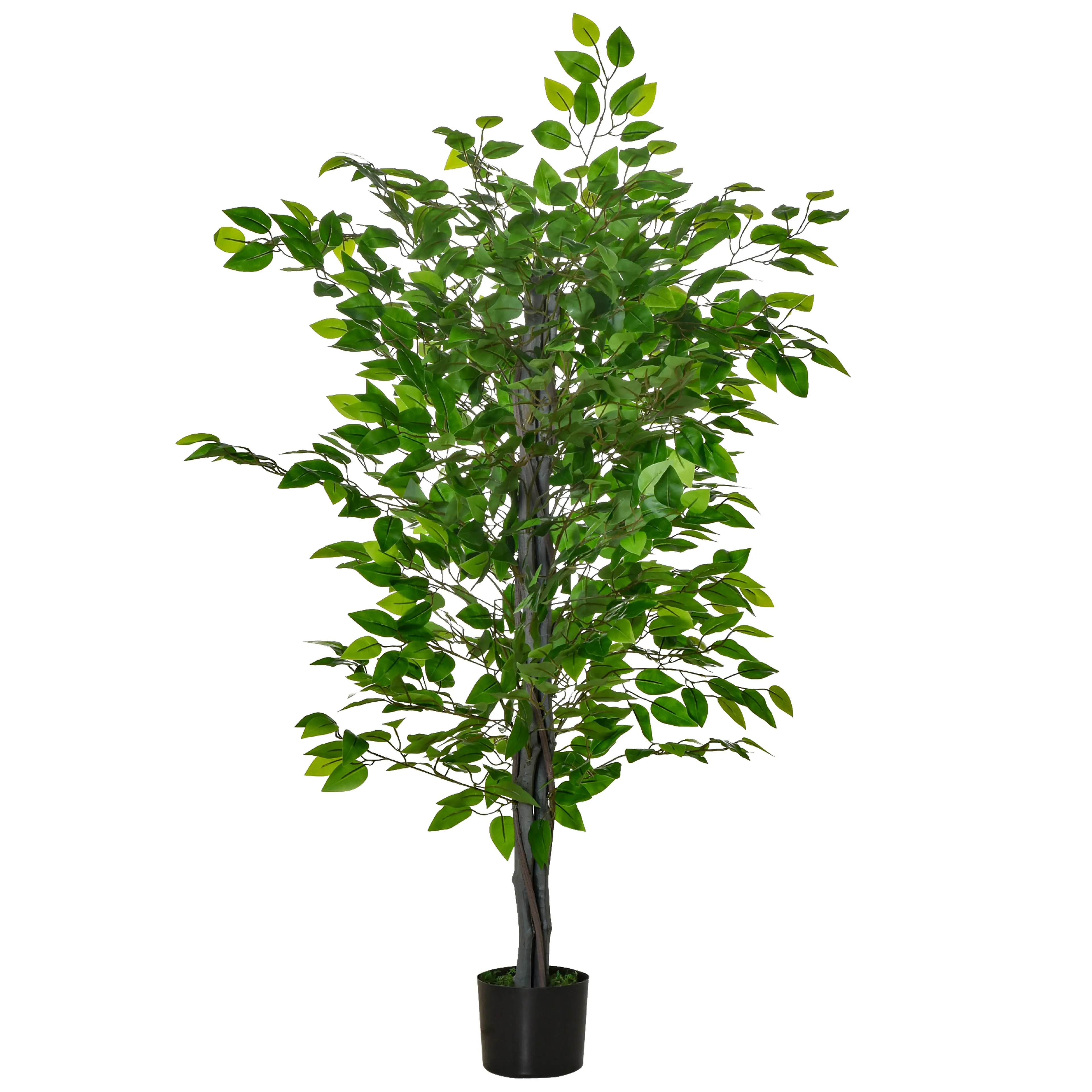 Konstgjort träd, en ficus på 135 cm med gröna blad, i en svart kruka