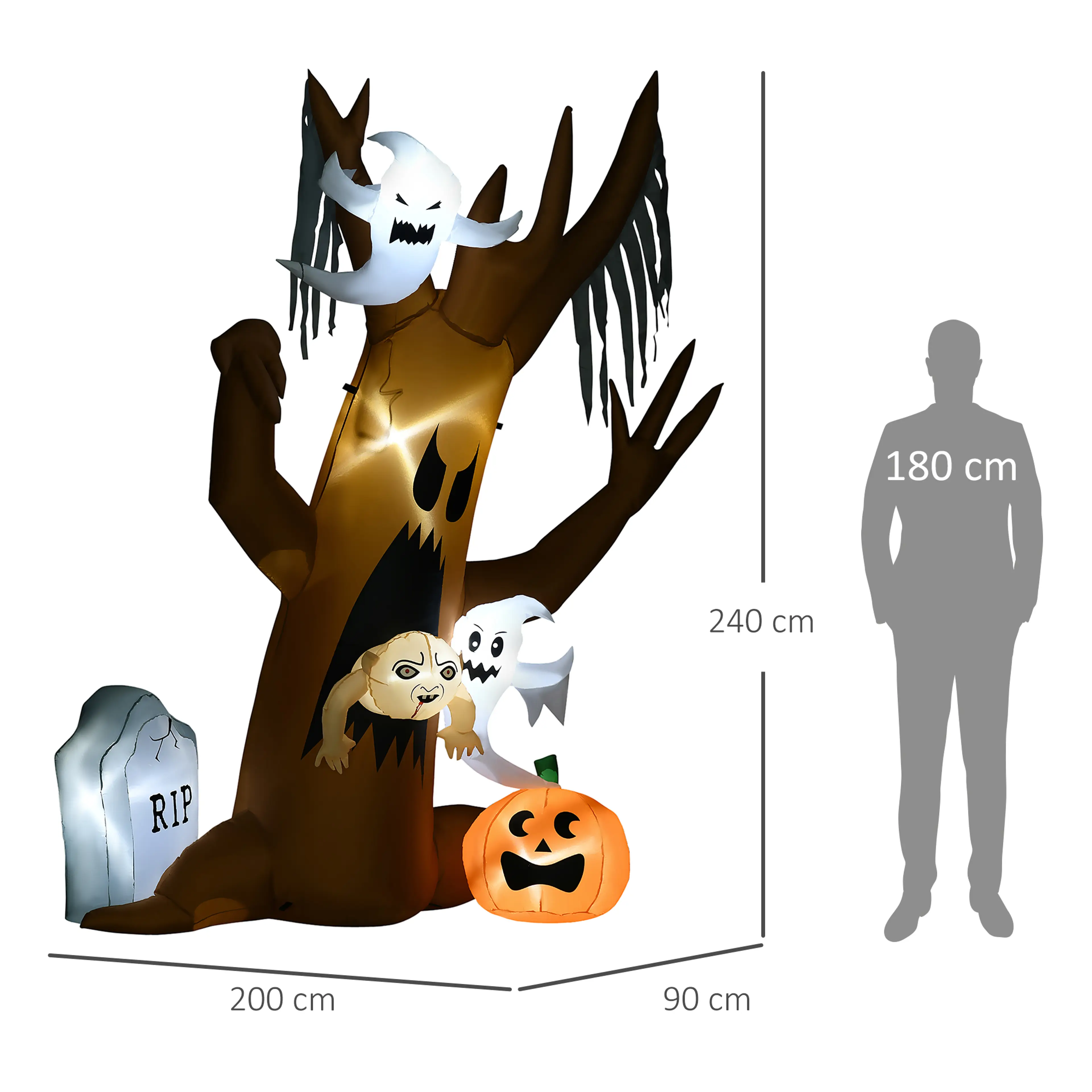 Måttskiss: 240 cm högt, 200 cm långt och 90 cm djupt