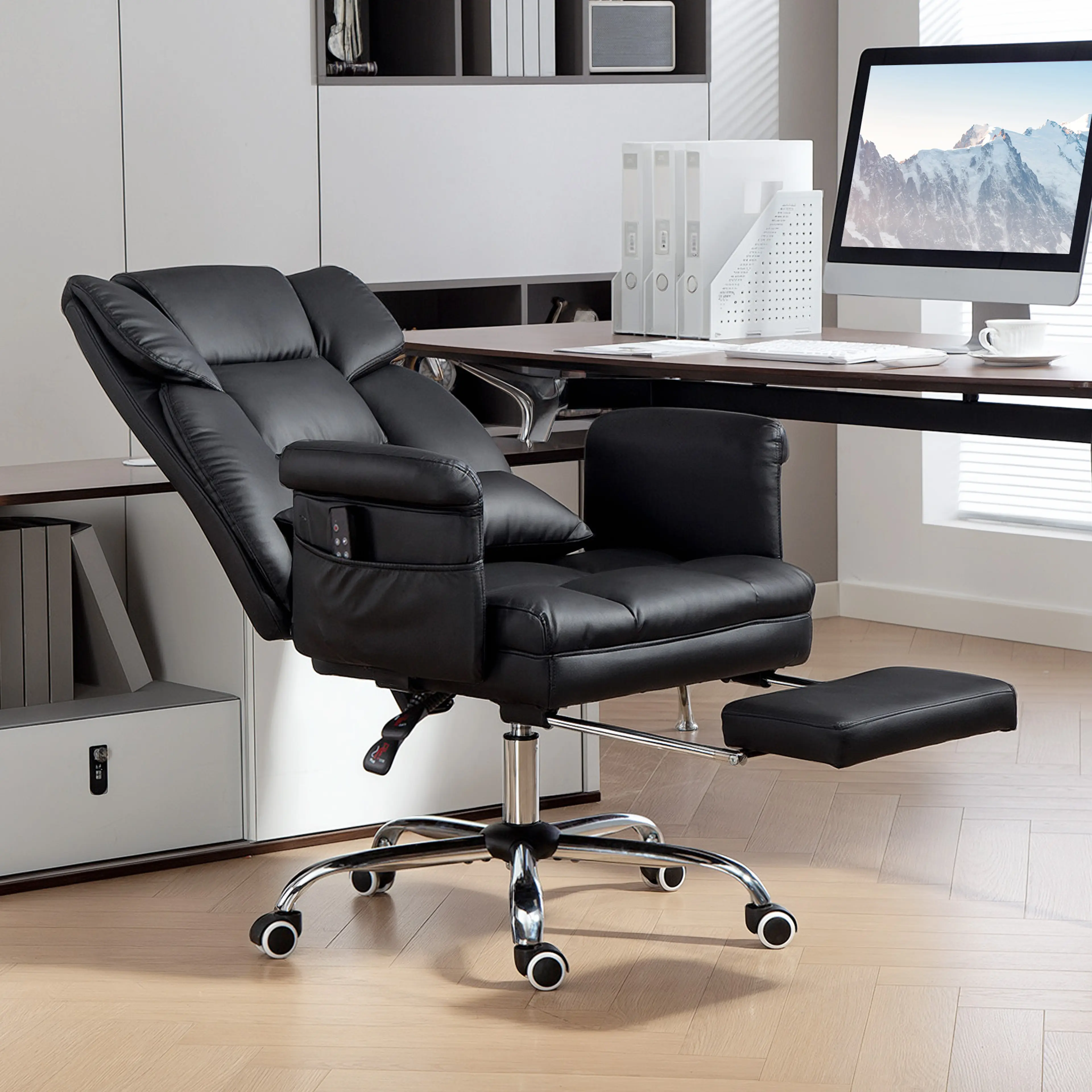 Kontorsstol med massage och fotstöd – ergonomisk, 6 punkter