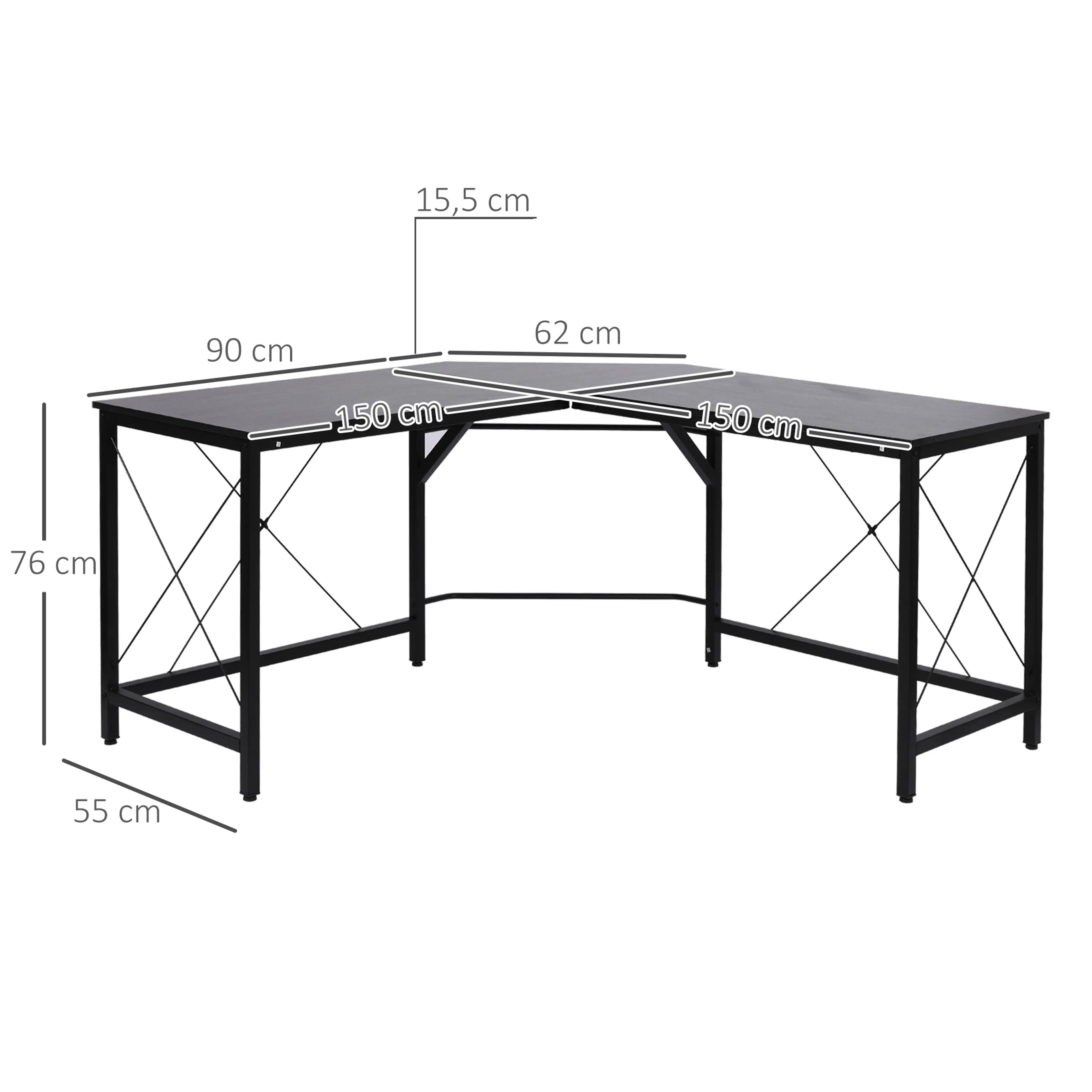 Hörnskrivbord 150 × 150 cm – natur och svart – bild 7