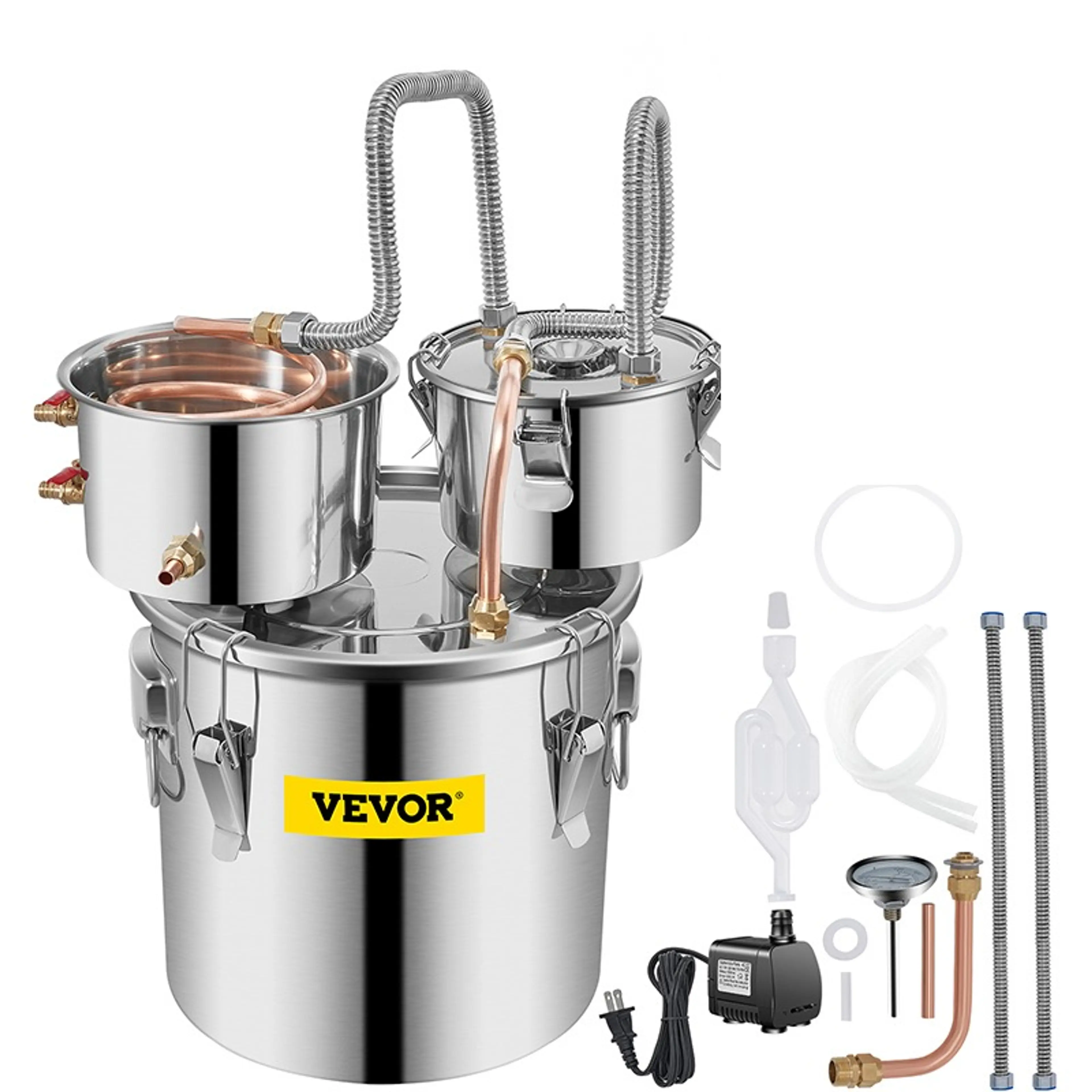Destillationsapparat i rostfritt stål 12–50 L med thumper och termometer